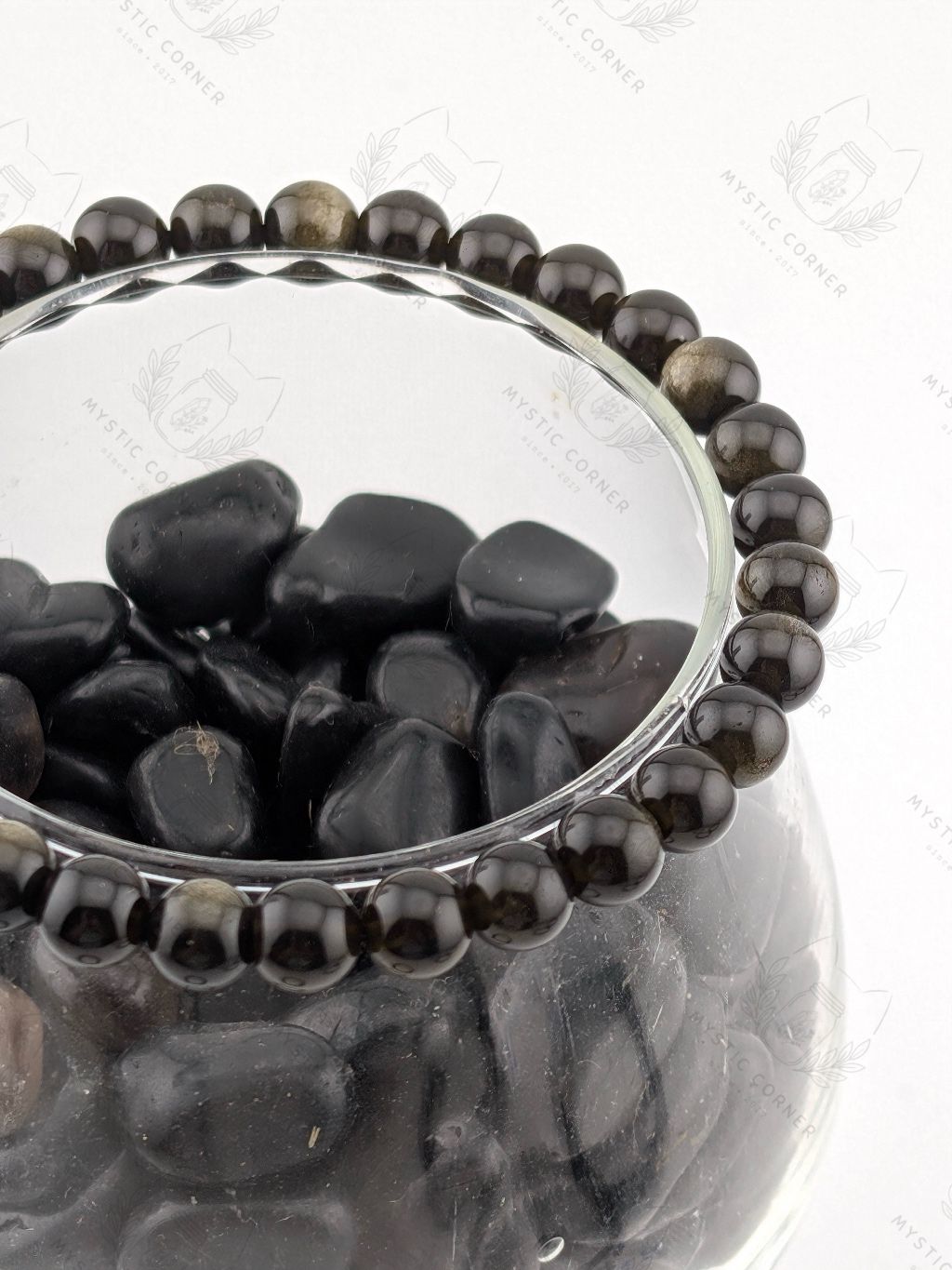 Vòng tay phong thuỷ Obsidian Bracelet, Golden / Silver Obsidian 6li, vòng tay đá núi lửa tự nhiên.