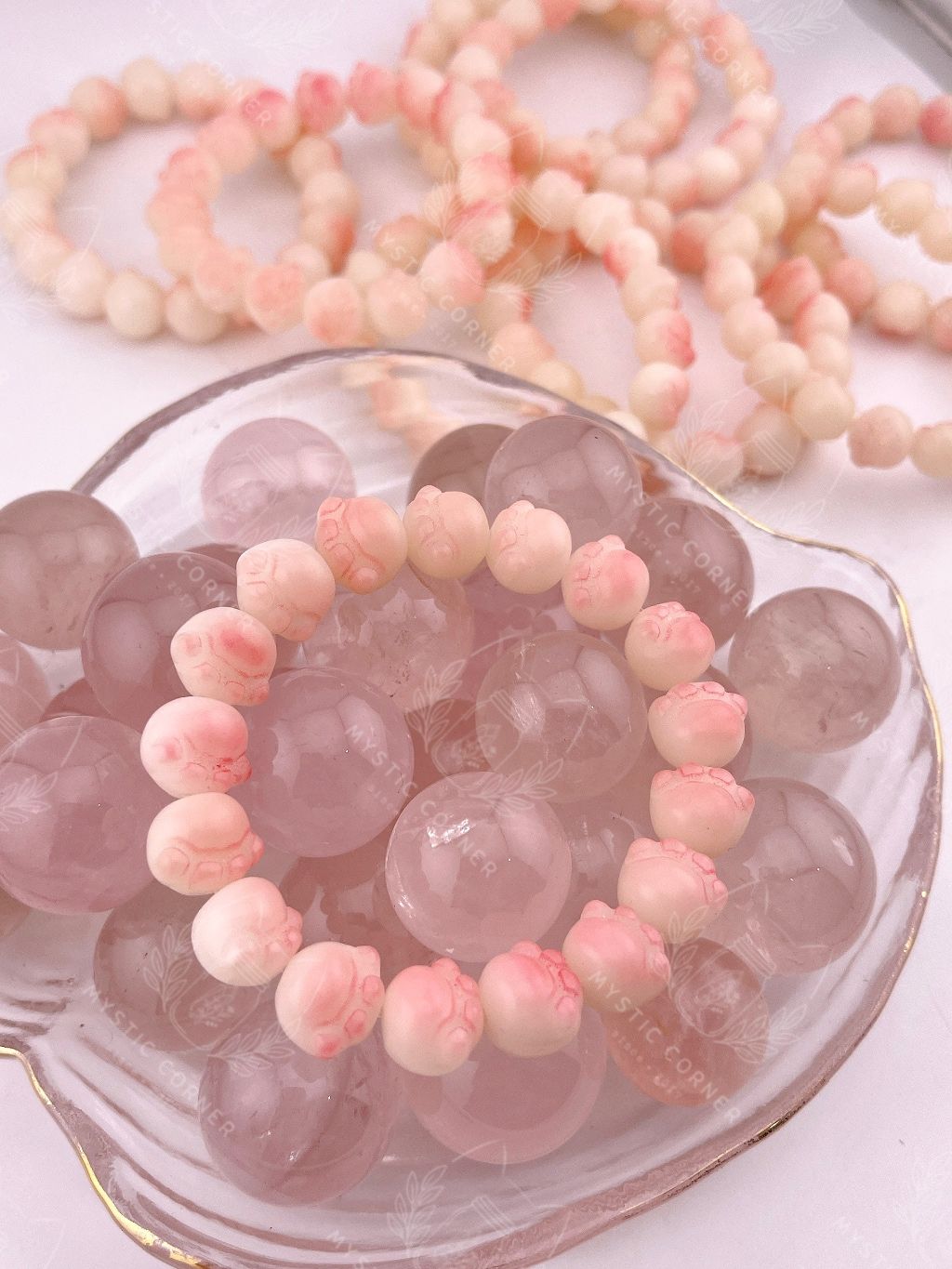 Vòng tay phong thuỷ hạt bồ đề charm chân Mèo hồng dễ thương