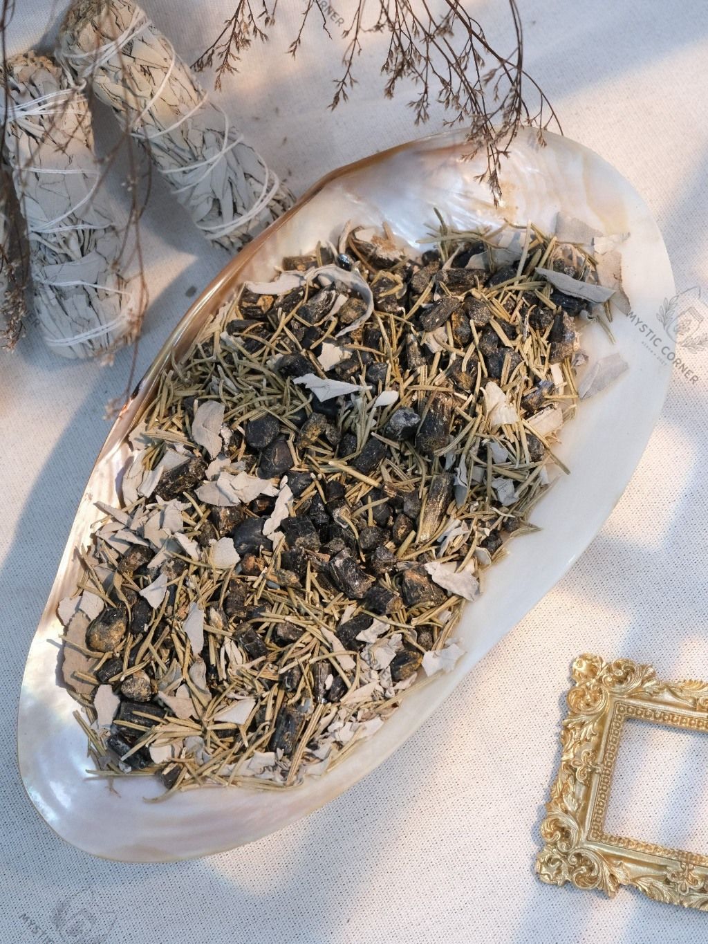 Túi Đá Bảo Vệ Black Tourmaline mix các loại thảo mộc - bảo vệ khỏi năng lượng tiêu cực, đá phong thủy