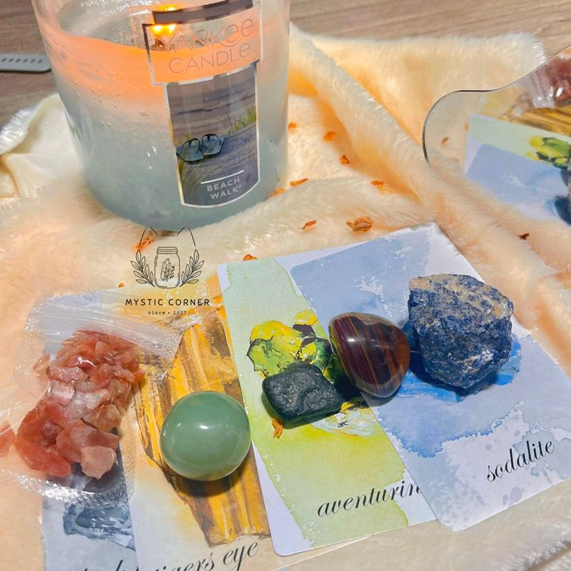 Set đá may mắn cho Sư Tử, đá thanh tẩy bài Tarot, đá thạch anh, đá phong thuỷ