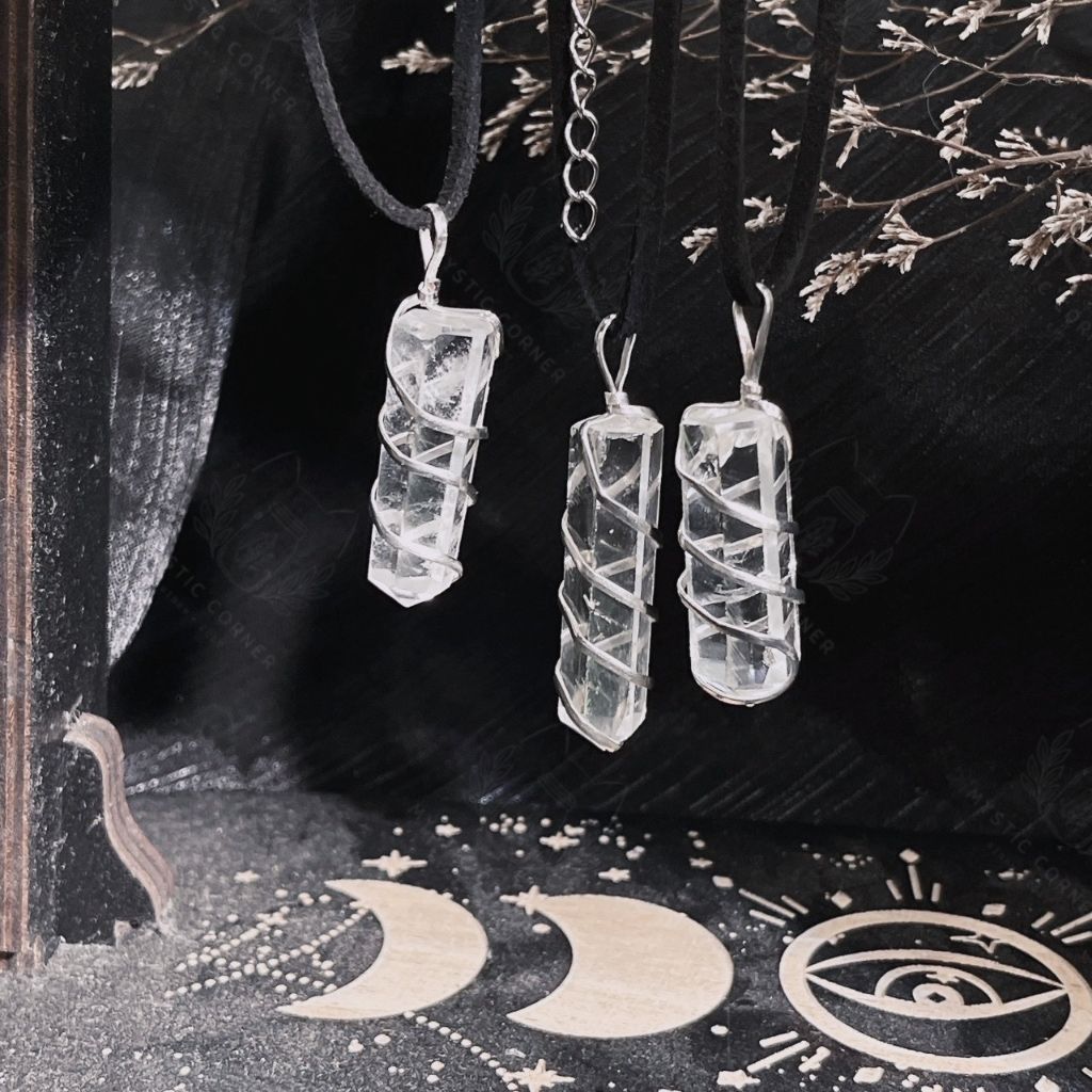 Dây chuyền đá thạch anh Trắng quấn bạc S925, đá phong thuỷ Clear Quartz, vòng đá bảo vệ, vòng đá năng lượng