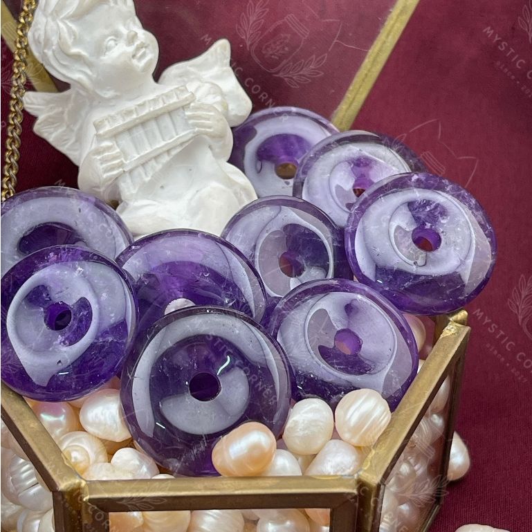 Đồng điếu phong thuỷ đá Thạch anh Tím (Amethyst Crystal Quartz) hỗ trợ bảo vệ tâm linh, biểu tượng tài lộc