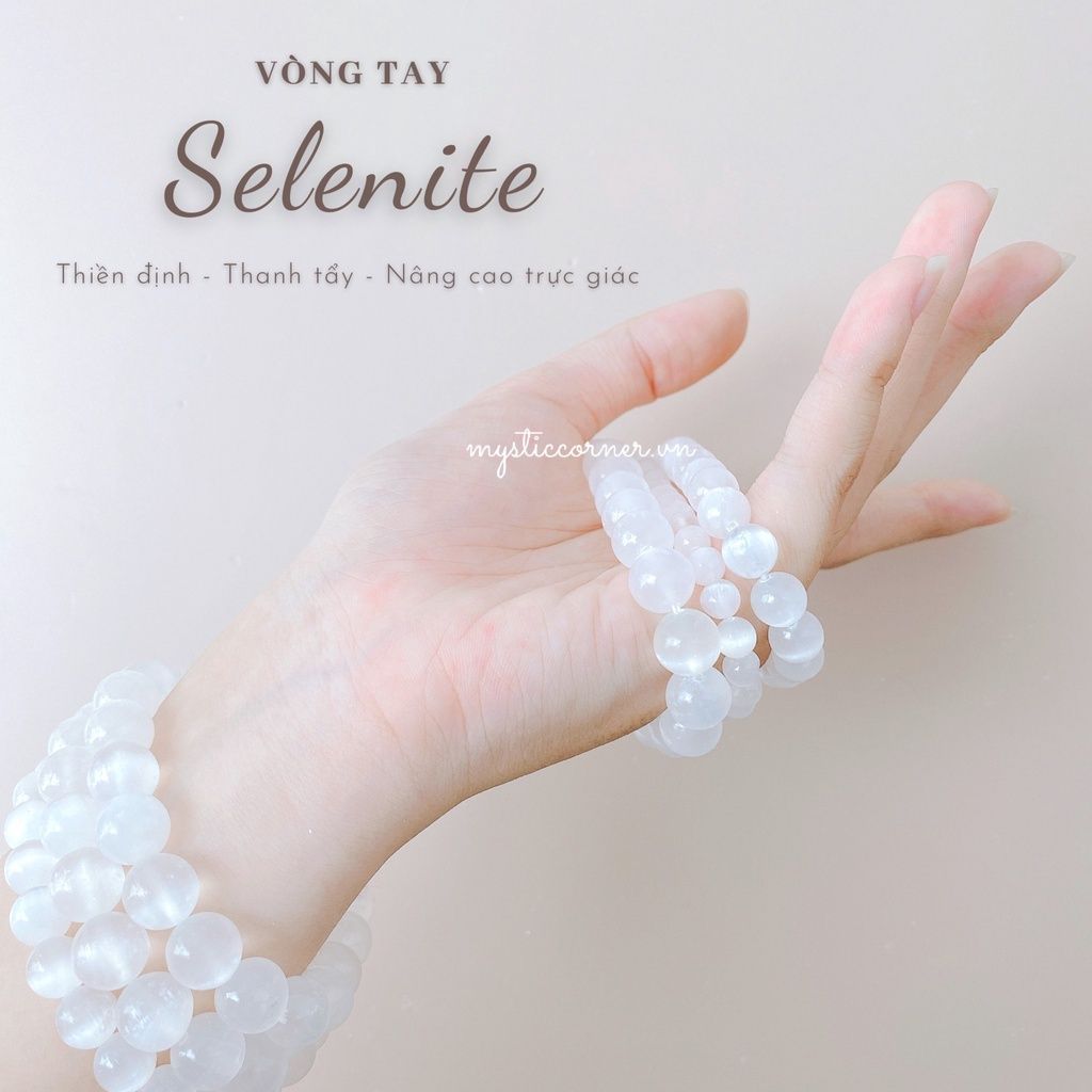 Vòng tay đá Selenite, vòng chuỗi hạt đá 6 li, 8 li