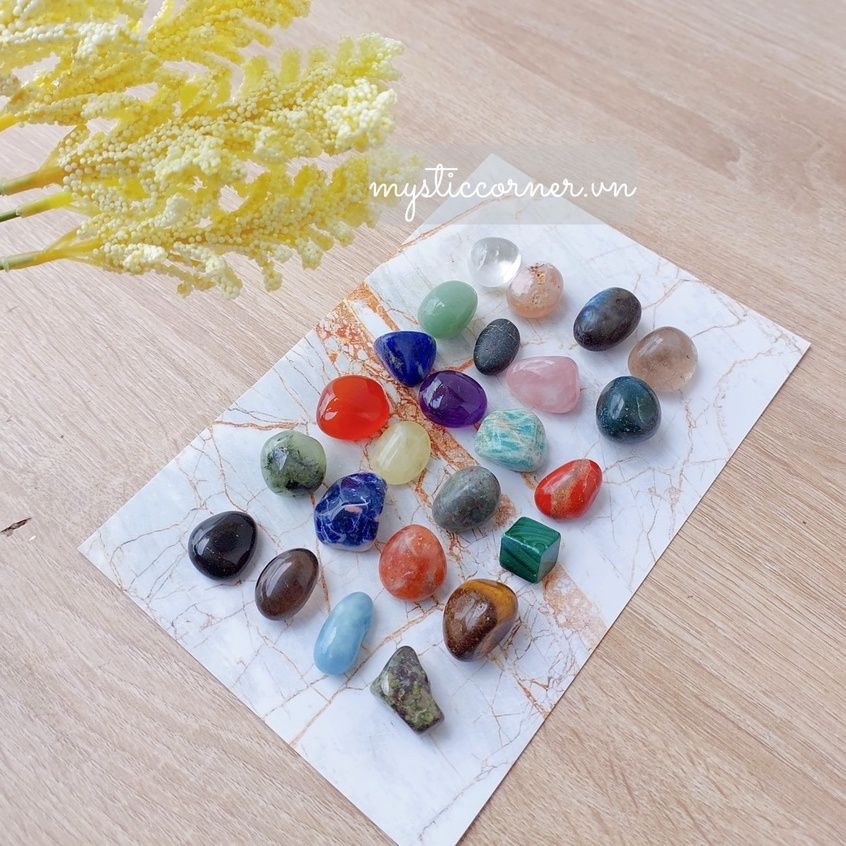 (2 - 3 cm) Set 24 viên đá thạch anh tumbled, Set đá may mắn thanh tẩy Tarot, Reiki, phong thủy, thiền định