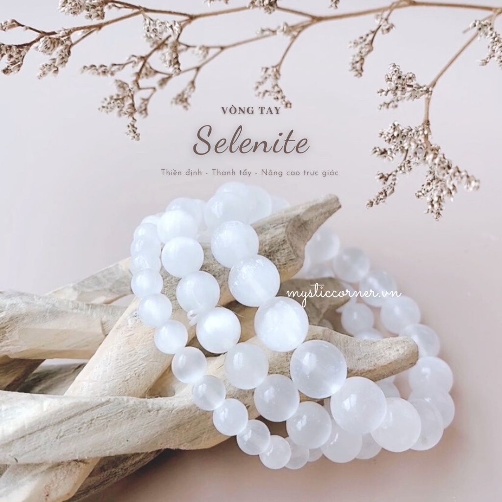 Vòng tay đá Selenite, vòng chuỗi hạt đá 6 li, 8 li
