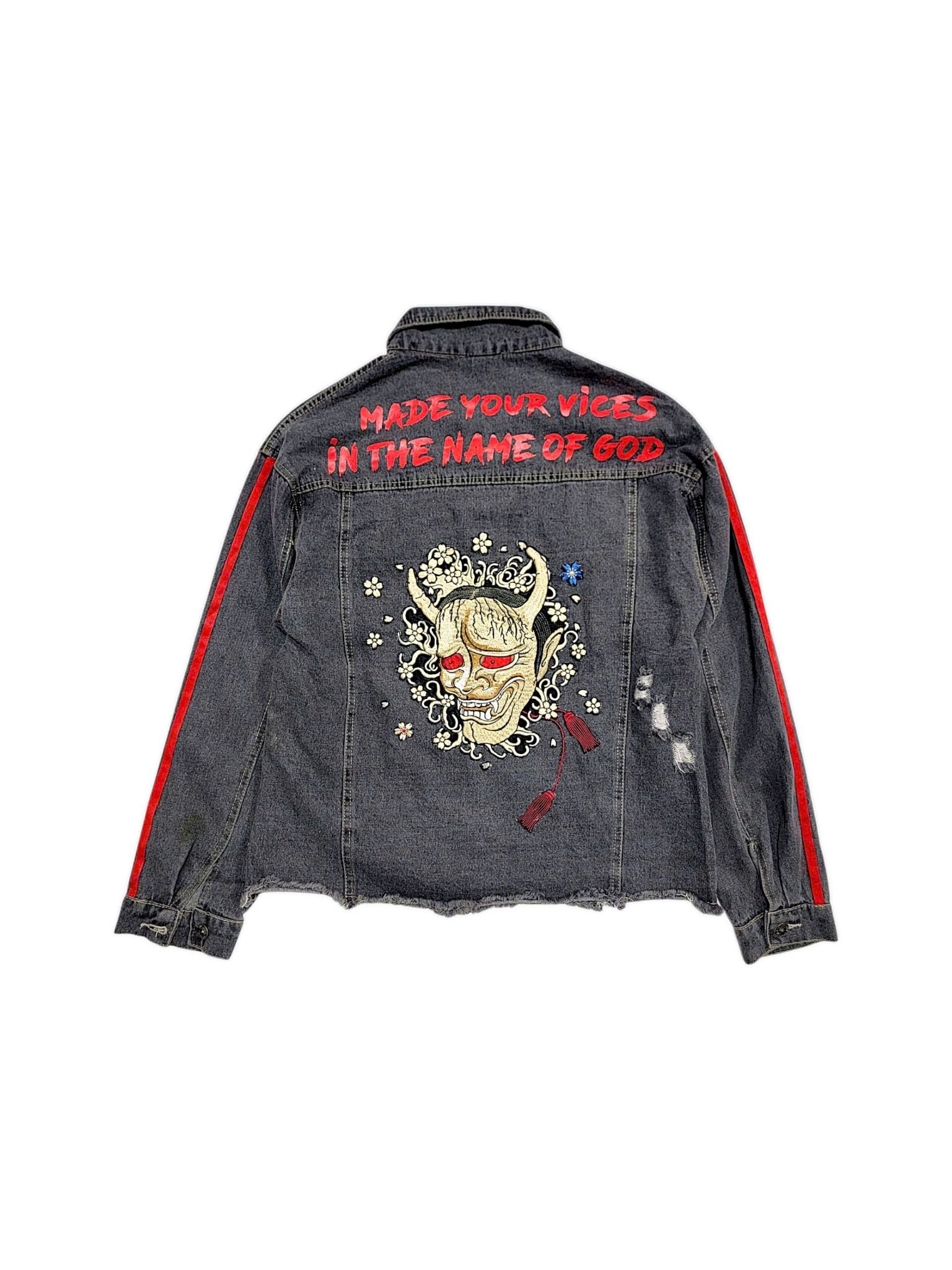 |SIZE M| ONI BACK EMBROIDERY DENIM JACKET AOM-047