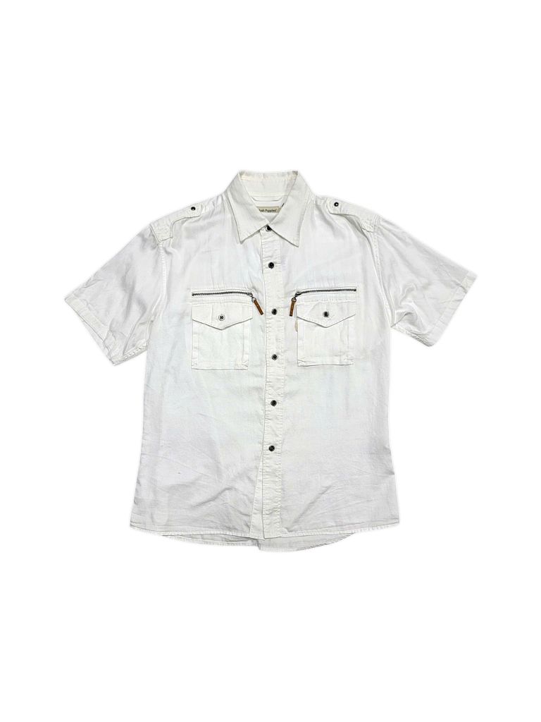 |SIZE L| HUSH PUPPIES WHITE ZIPPER DOUBLE POCKET BUTTON UP SHIRT AOL-6940
