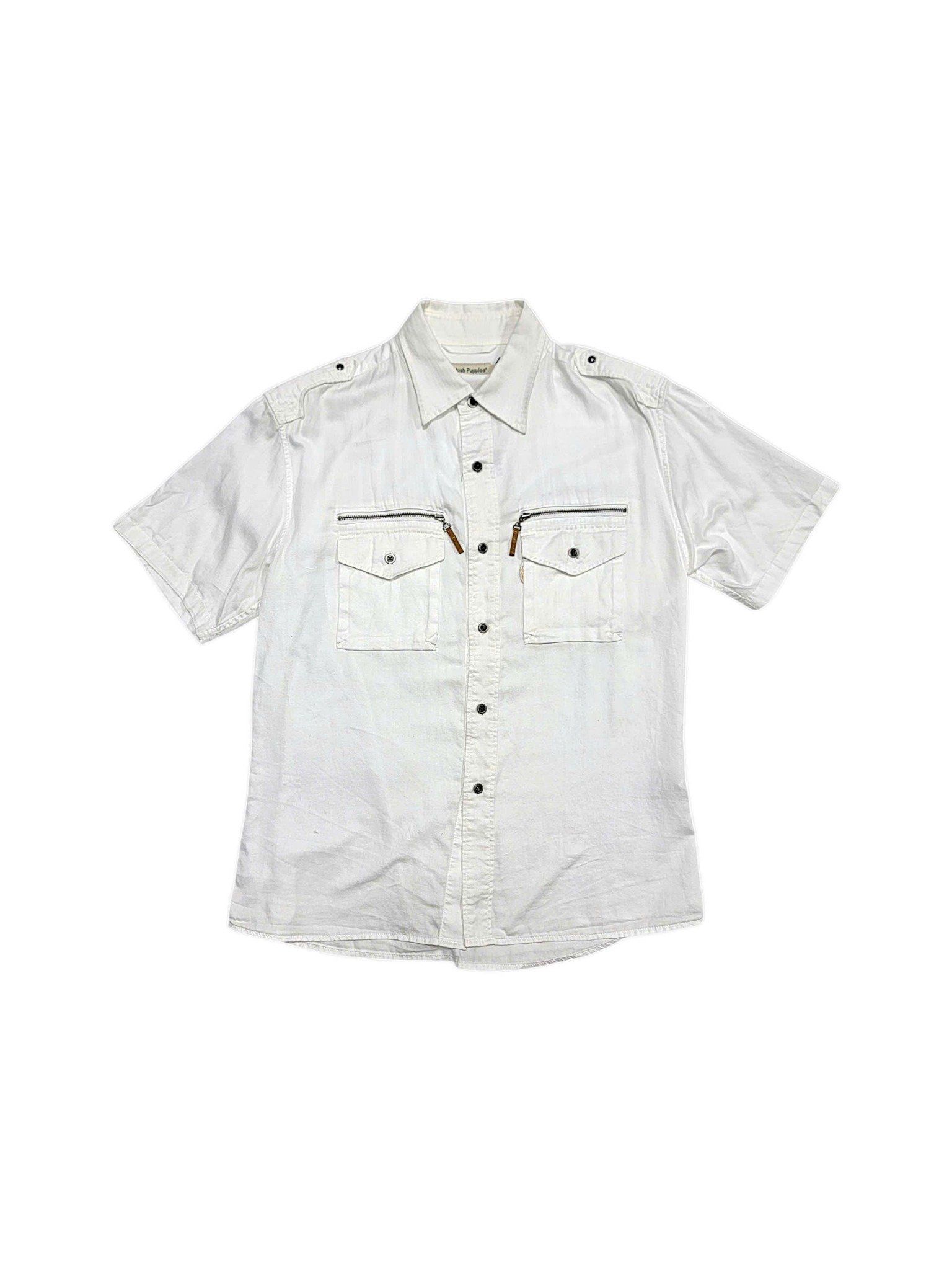 |SIZE L| HUSH PUPPIES WHITE ZIPPER DOUBLE POCKET BUTTON UP SHIRT AOL-6940