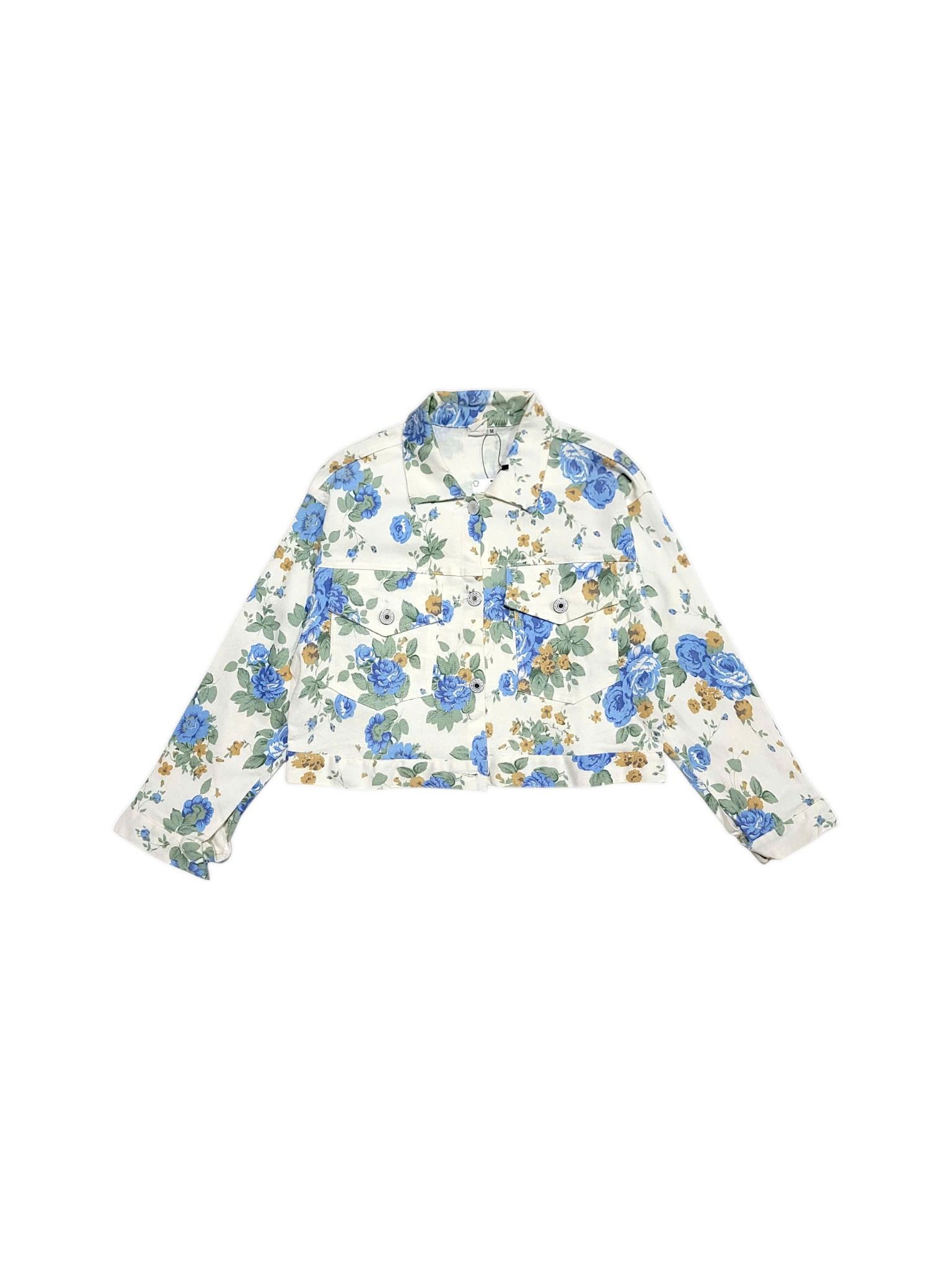 |SIZE M| MABEL CROPPED FLORAL DENIM JACKET AOM-059