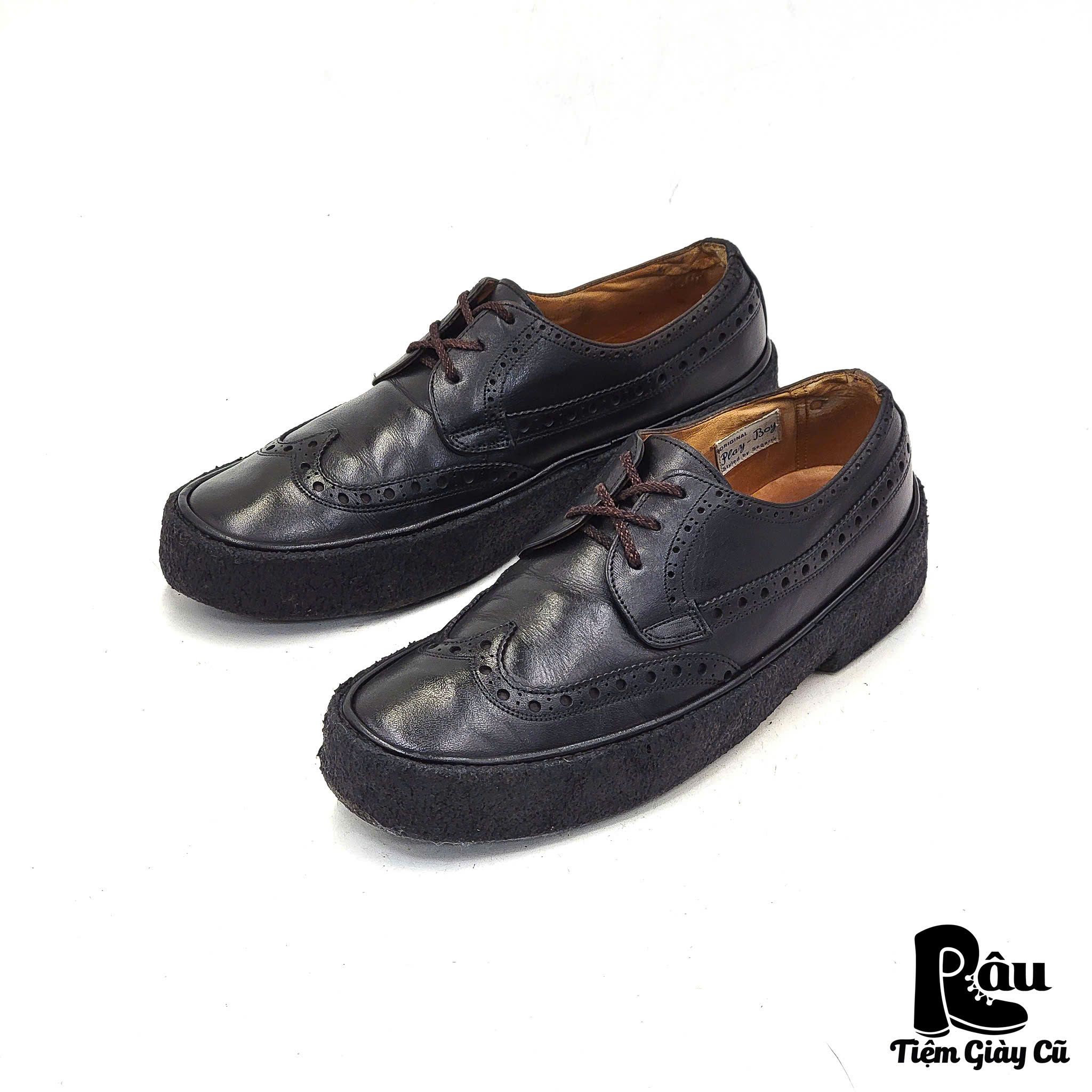 |SIZE 42| THE ORIGINAL PLAY BOY SMOOTH BLACK CLASSIC BROGUE SHOES Z42-6060