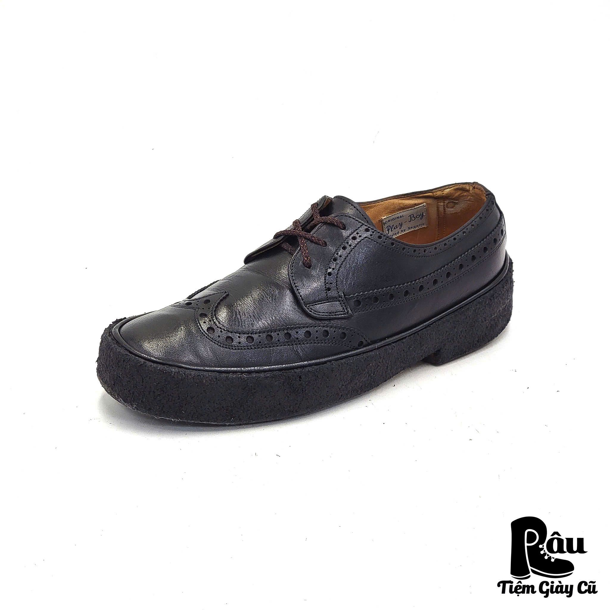 |SIZE 42| THE ORIGINAL PLAY BOY SMOOTH BLACK CLASSIC BROGUE SHOES Z42-6060
