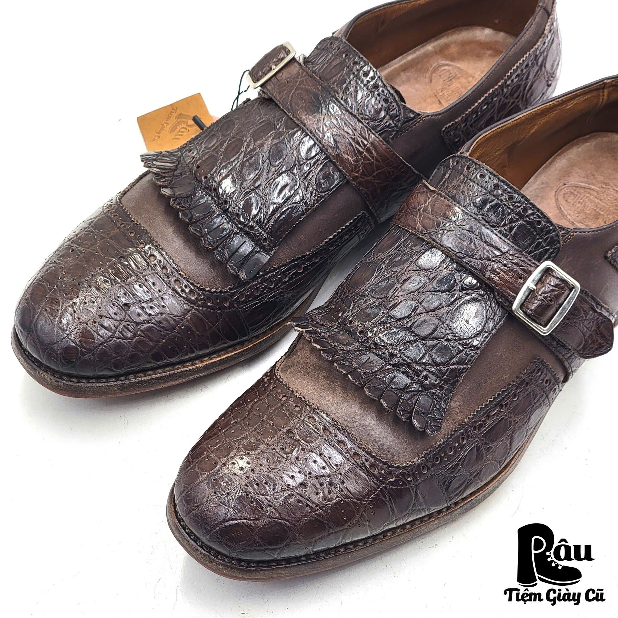 |SIZE 42| CHURCH'S SHANGHAI CROCODILE SINGLE MONK STRAP SHOES Z42-6286