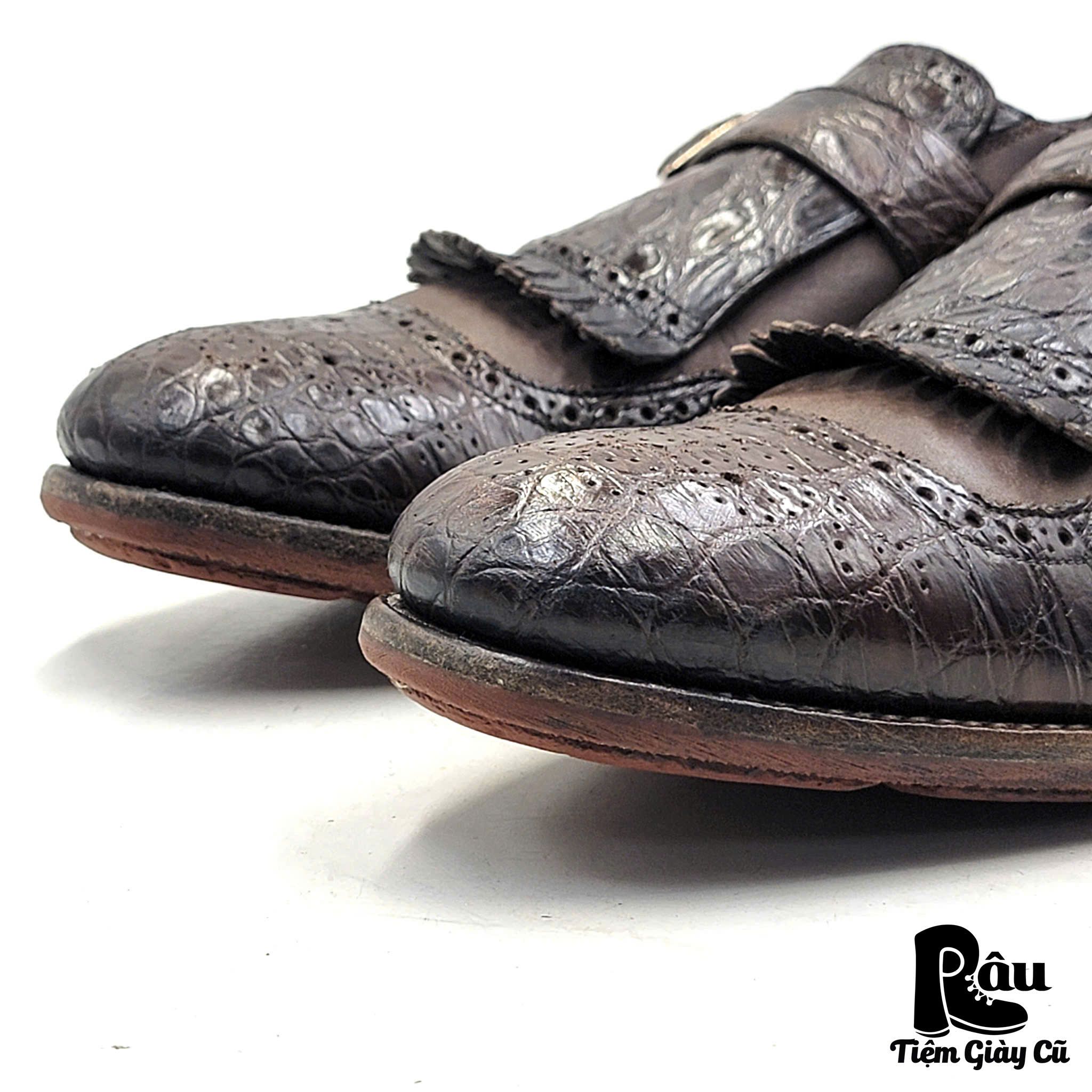 |SIZE 42| CHURCH'S SHANGHAI CROCODILE SINGLE MONK STRAP SHOES Z42-6286