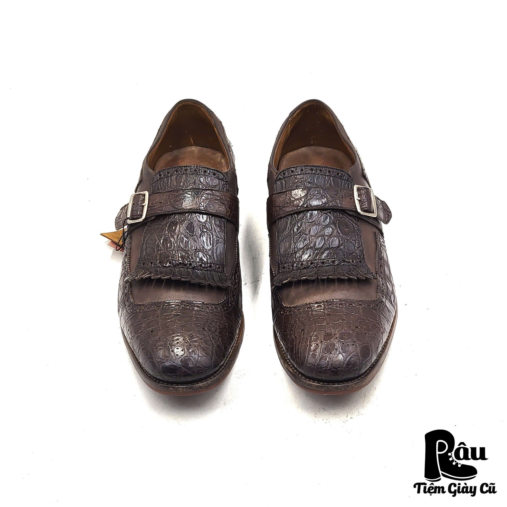 |SIZE 42| CHURCH'S SHANGHAI CROCODILE SINGLE MONK STRAP SHOES Z42-6286