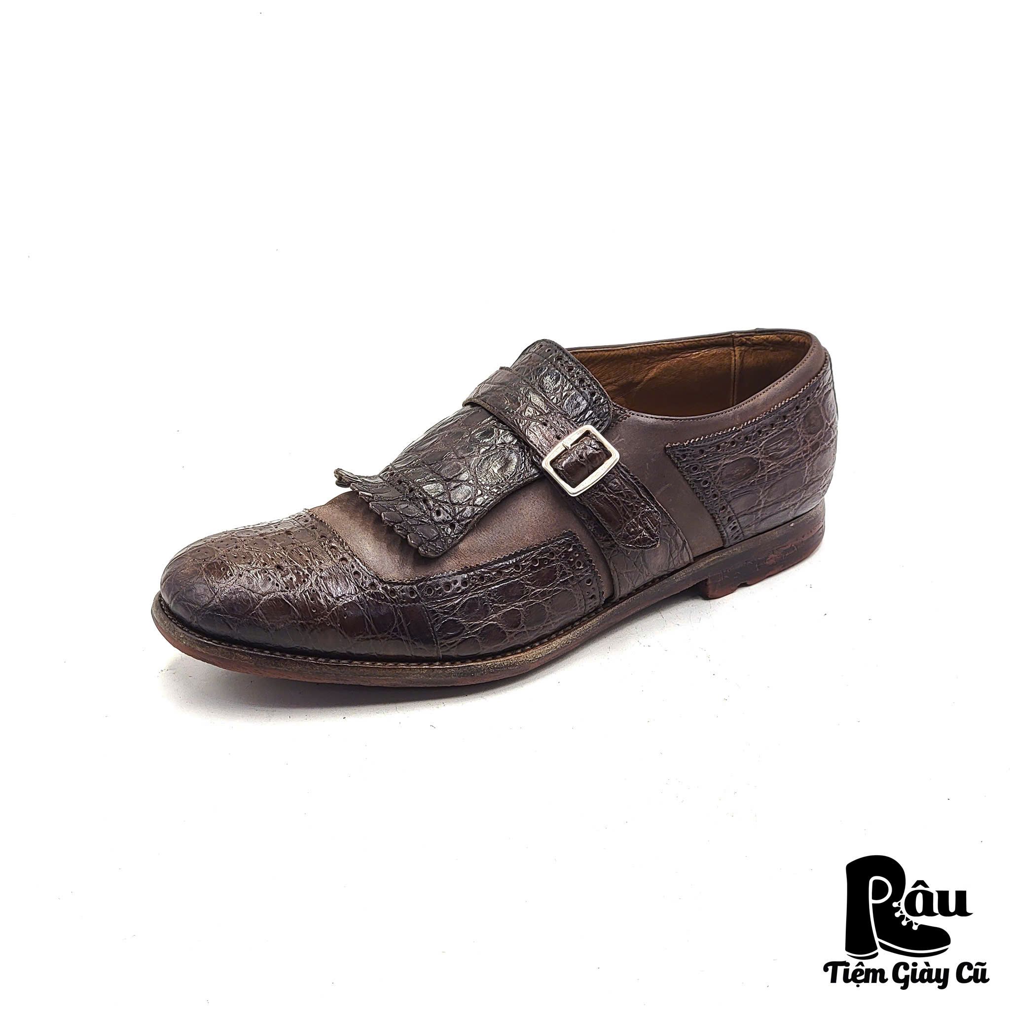 |SIZE 42| CHURCH'S SHANGHAI CROCODILE SINGLE MONK STRAP SHOES Z42-6286