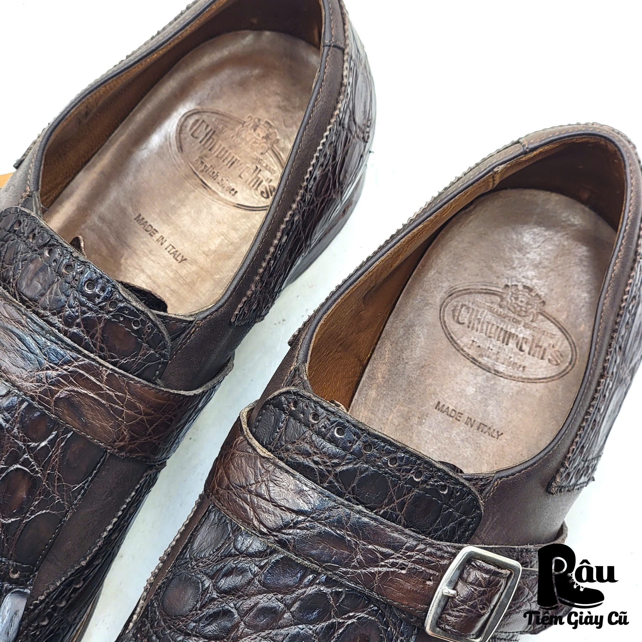 |SIZE 42| CHURCH'S SHANGHAI CROCODILE SINGLE MONK STRAP SHOES Z42-6286