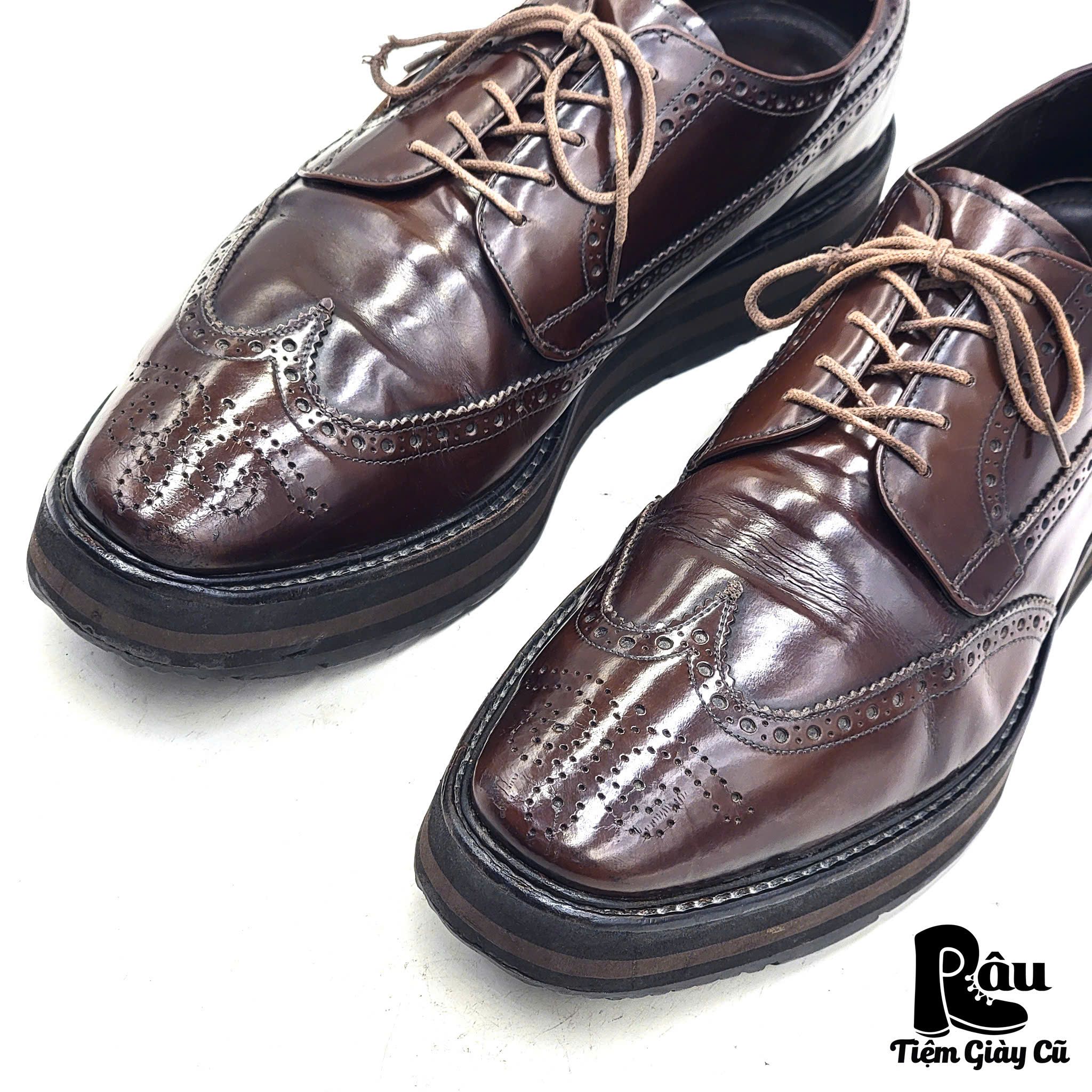 |SIZE 40| PRADA SPAZZOLATO WINGTIP PLATFORM LACE UP SHOES Z40-6380