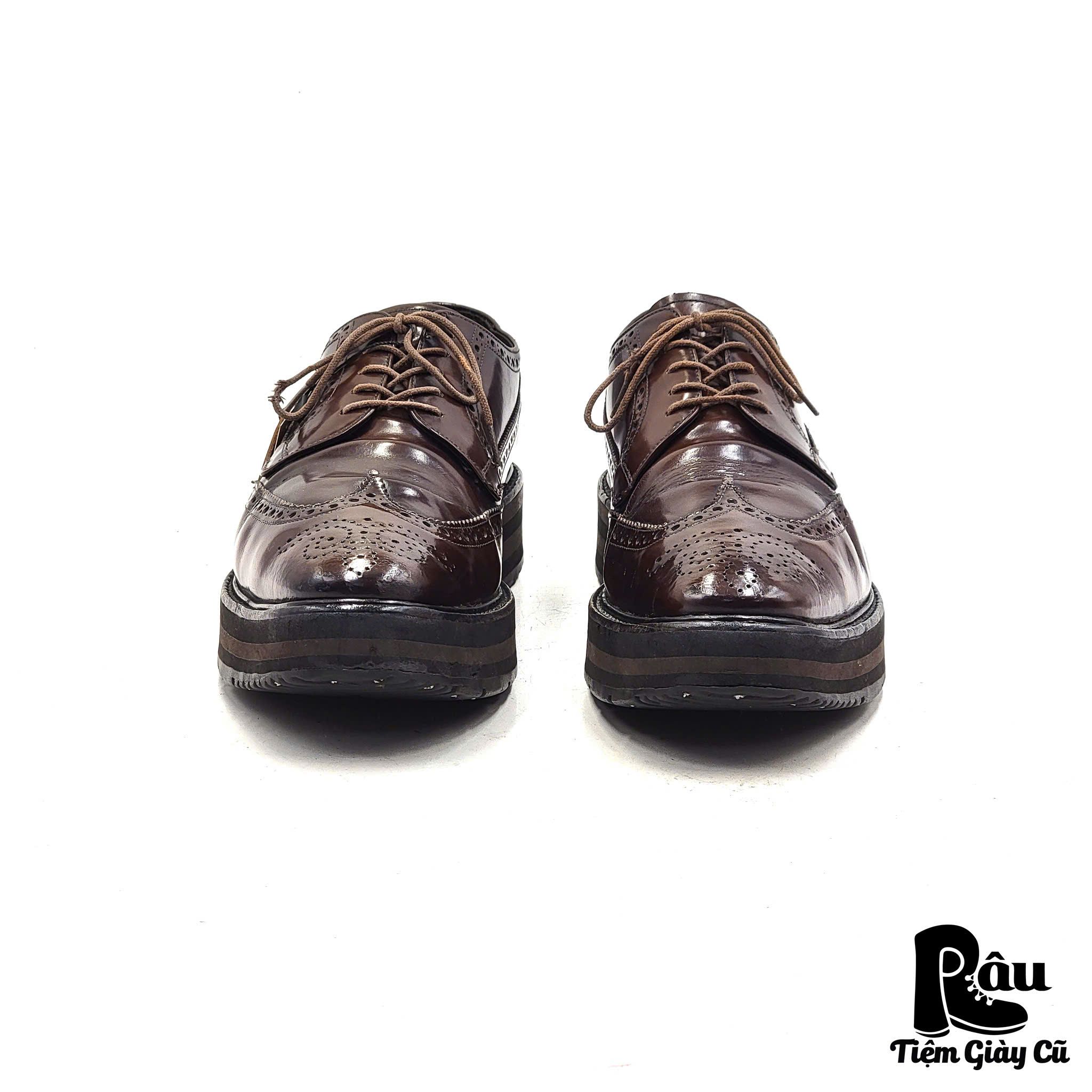 |SIZE 40| PRADA SPAZZOLATO WINGTIP PLATFORM LACE UP SHOES Z40-6380