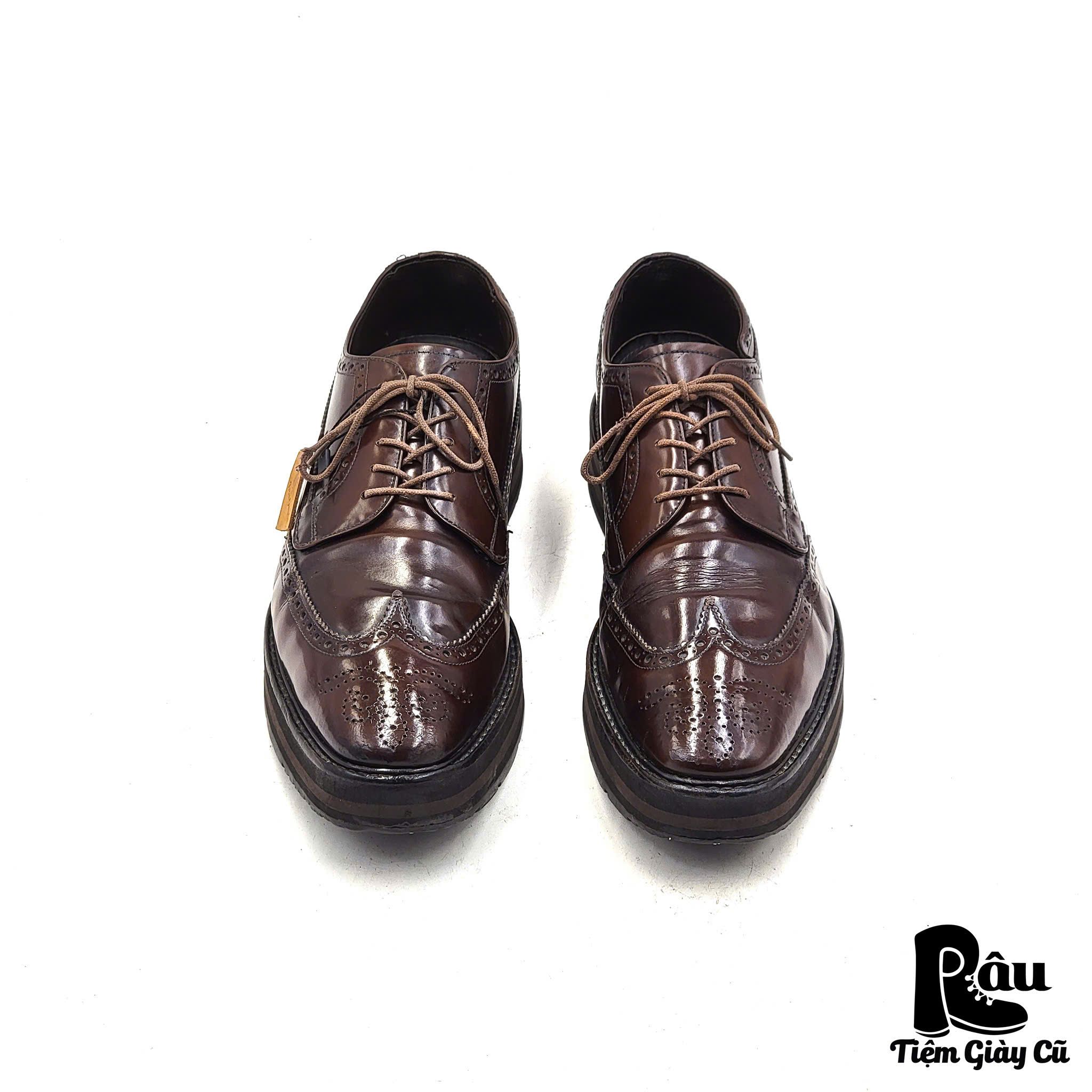 |SIZE 40| PRADA SPAZZOLATO WINGTIP PLATFORM LACE UP SHOES Z40-6380