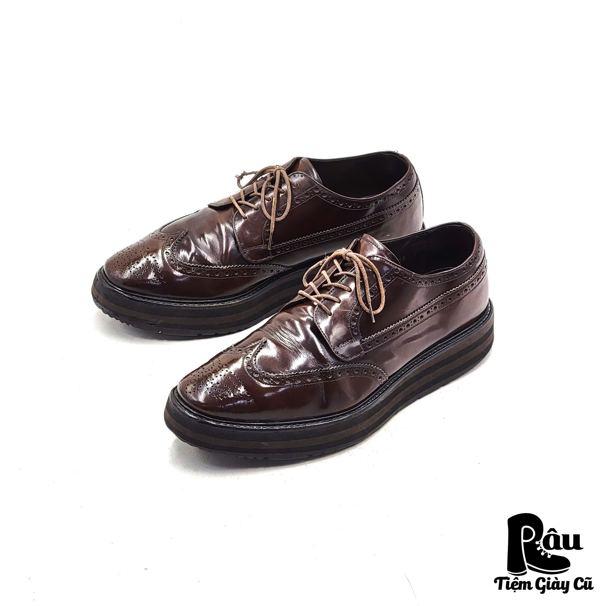 |SIZE 40| PRADA SPAZZOLATO WINGTIP PLATFORM LACE UP SHOES Z40-6380