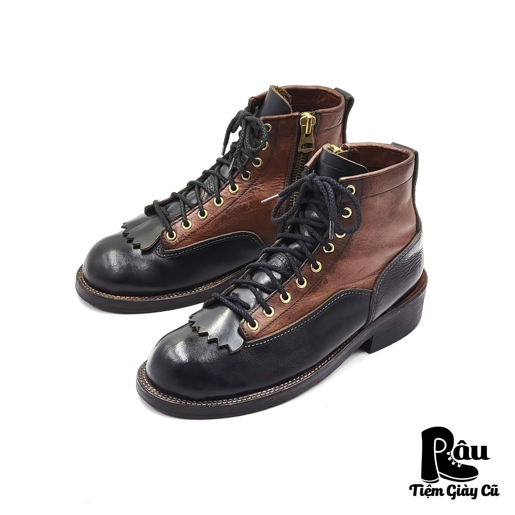 |SIZE 39| GOD BREATH TWO-TONE SIDE ZIP LACE UP BOOT Z39-6623