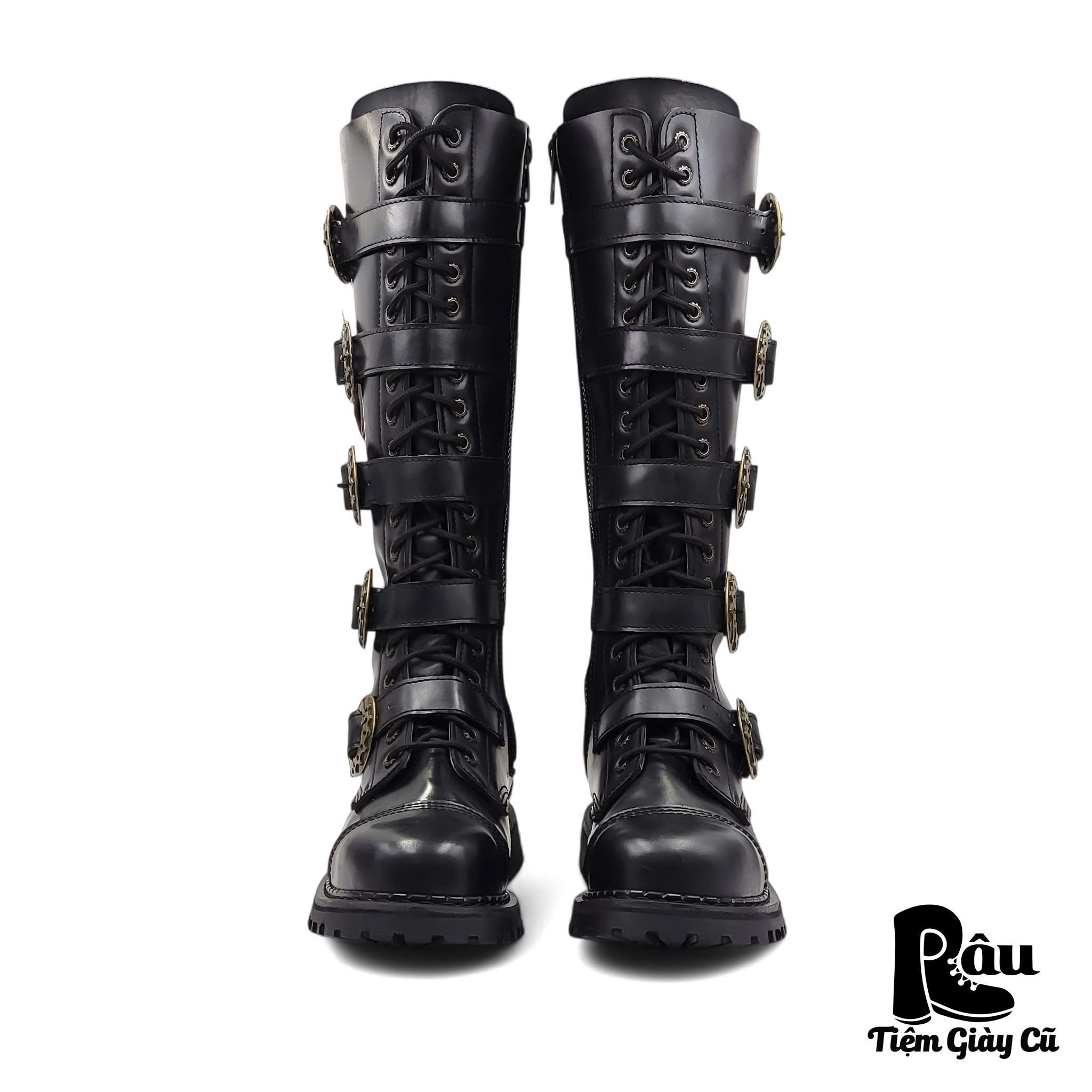 |SIZE 41| DEMONIA BLACK GOTHIC 20 EYES SIDE-ZIP STEAMPUNK BOOT Z41-6649