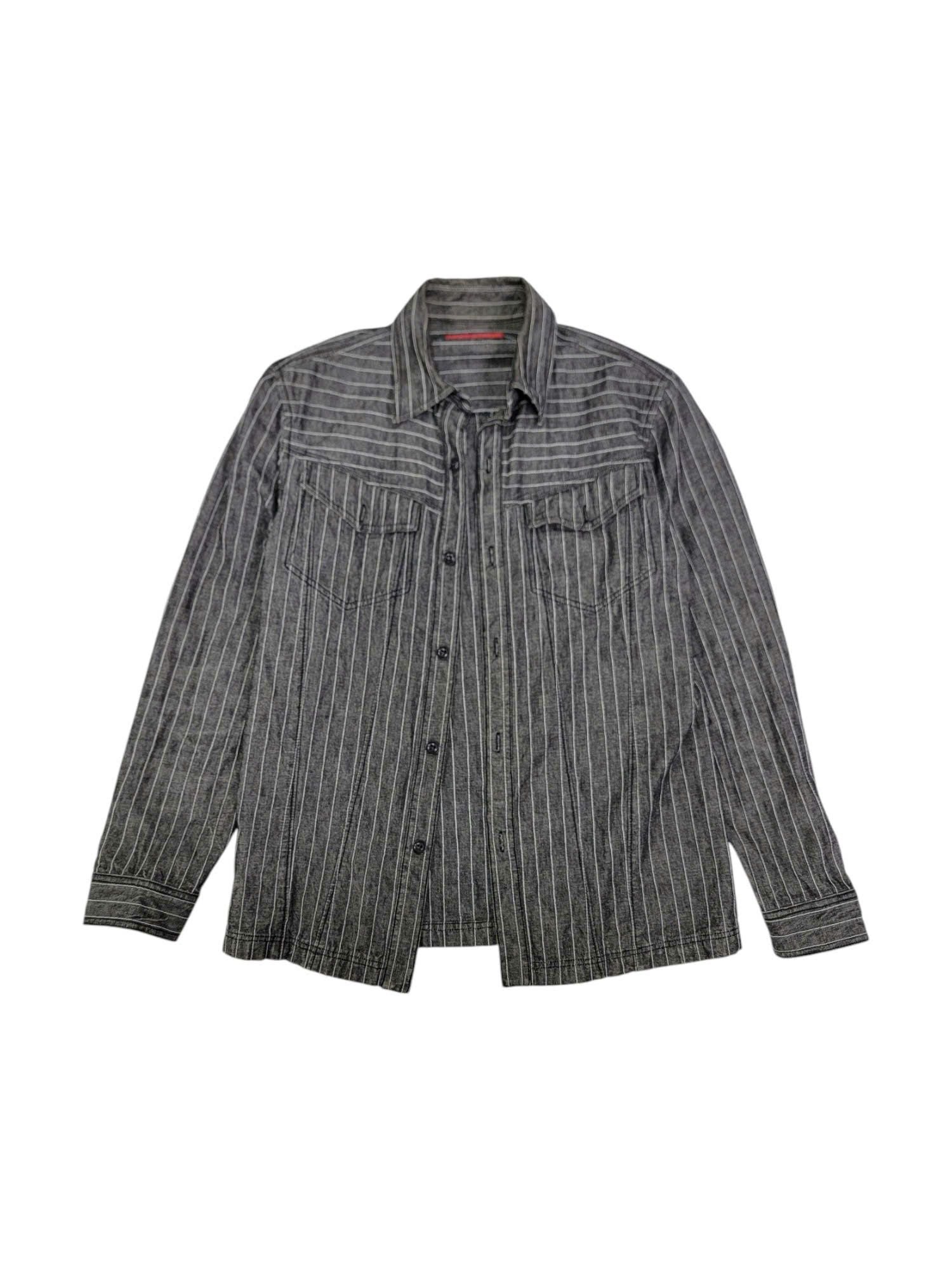 |SIZE M| A.S.M (ATELIER SAB MEN) EMBROIDERED STRIPED DENIM SHIRT AOM-5848