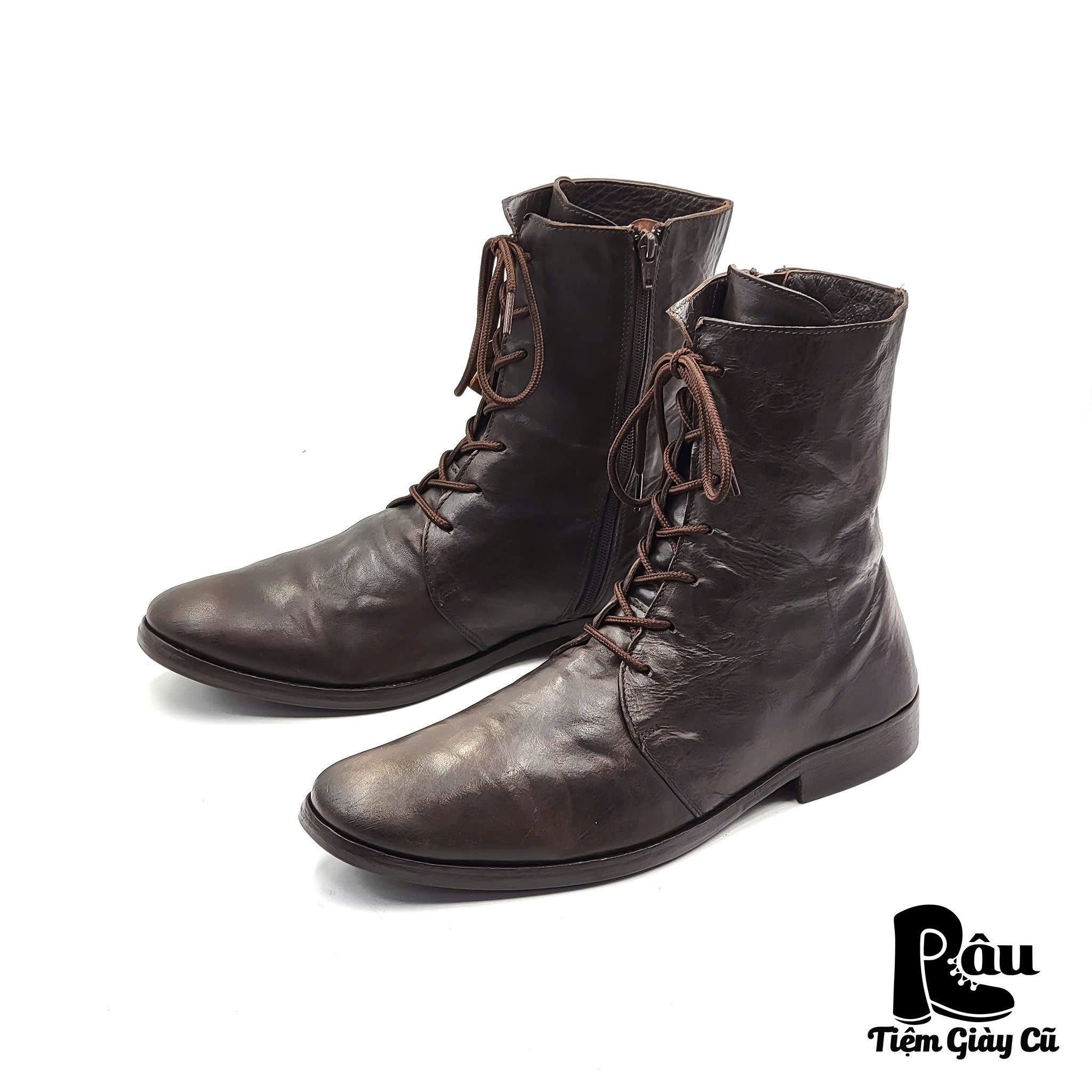 |SIZE 43| BOCAGE 7-EYELETS SIDE ZIP LACE UP BOOT Z43-6654