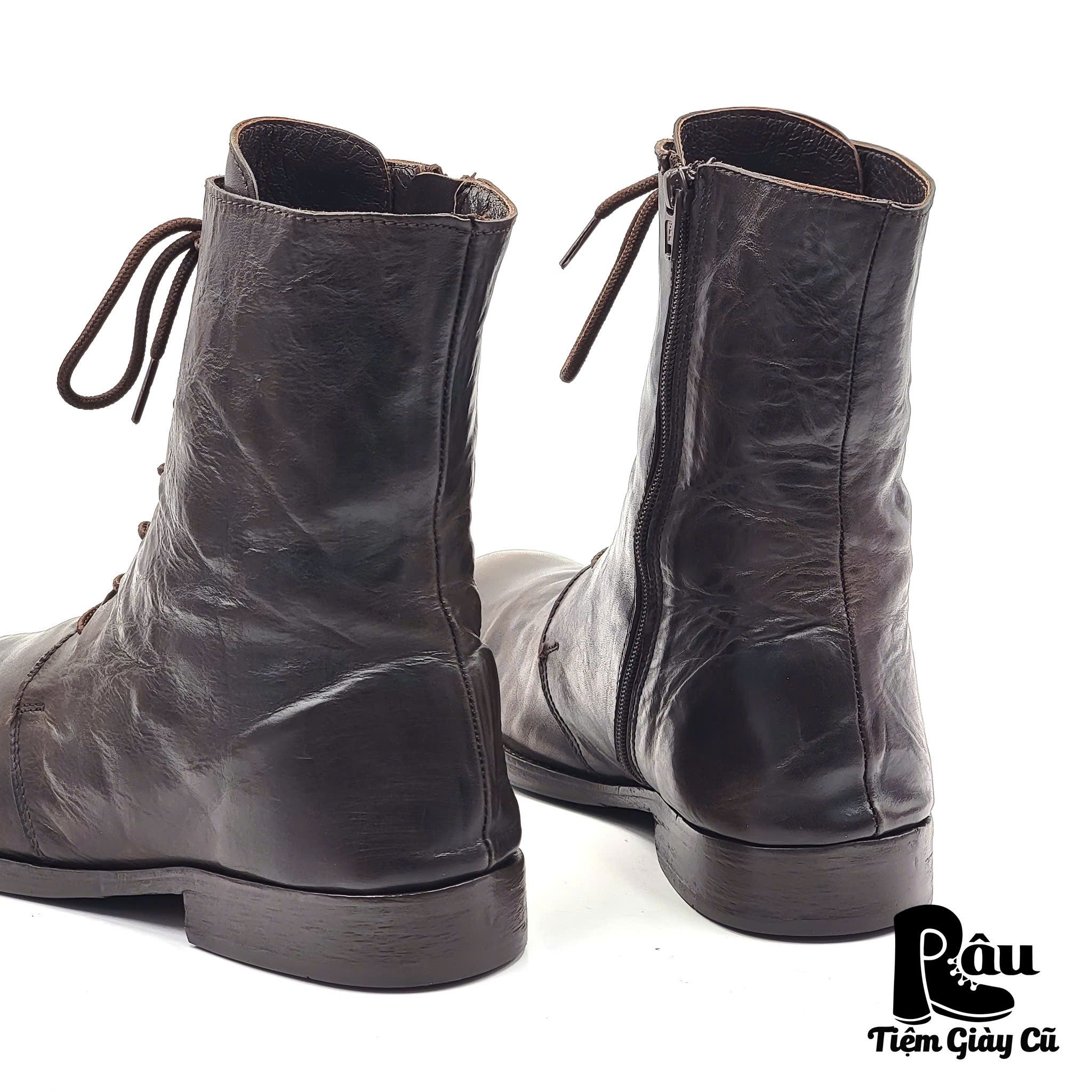 |SIZE 43| BOCAGE 7-EYELETS SIDE ZIP LACE UP BOOT Z43-6654