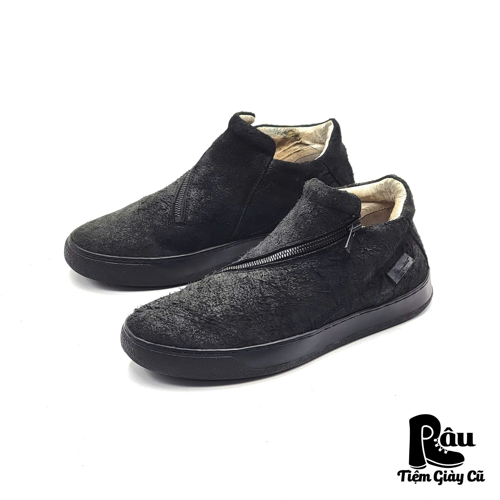 |SIZE 40| STRUM ADDICT DIAGONAL ZIPPER FLAT LEATHER SNEAKER AN40-6471