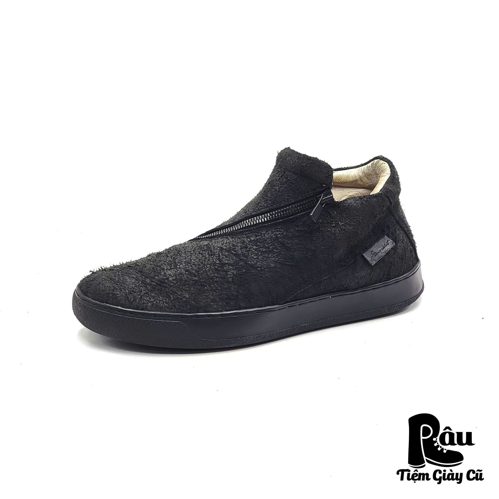 |SIZE 40| STRUM ADDICT DIAGONAL ZIPPER FLAT LEATHER SNEAKER AN40-6471