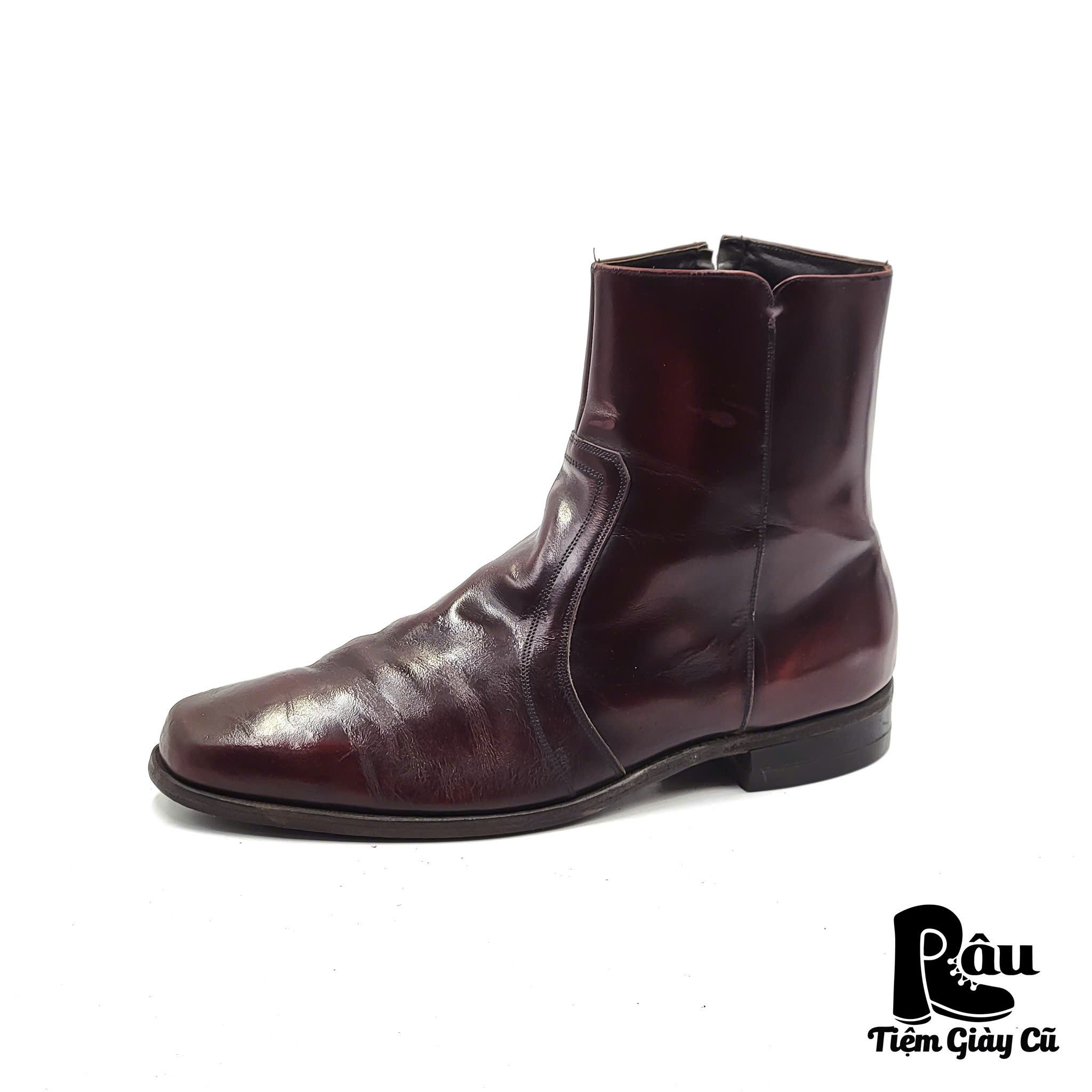 |SIZE 45| FLOSHEIM VINTAGE 80S BURGUNDY ZIPPER DRESS BOOT AP45-6735