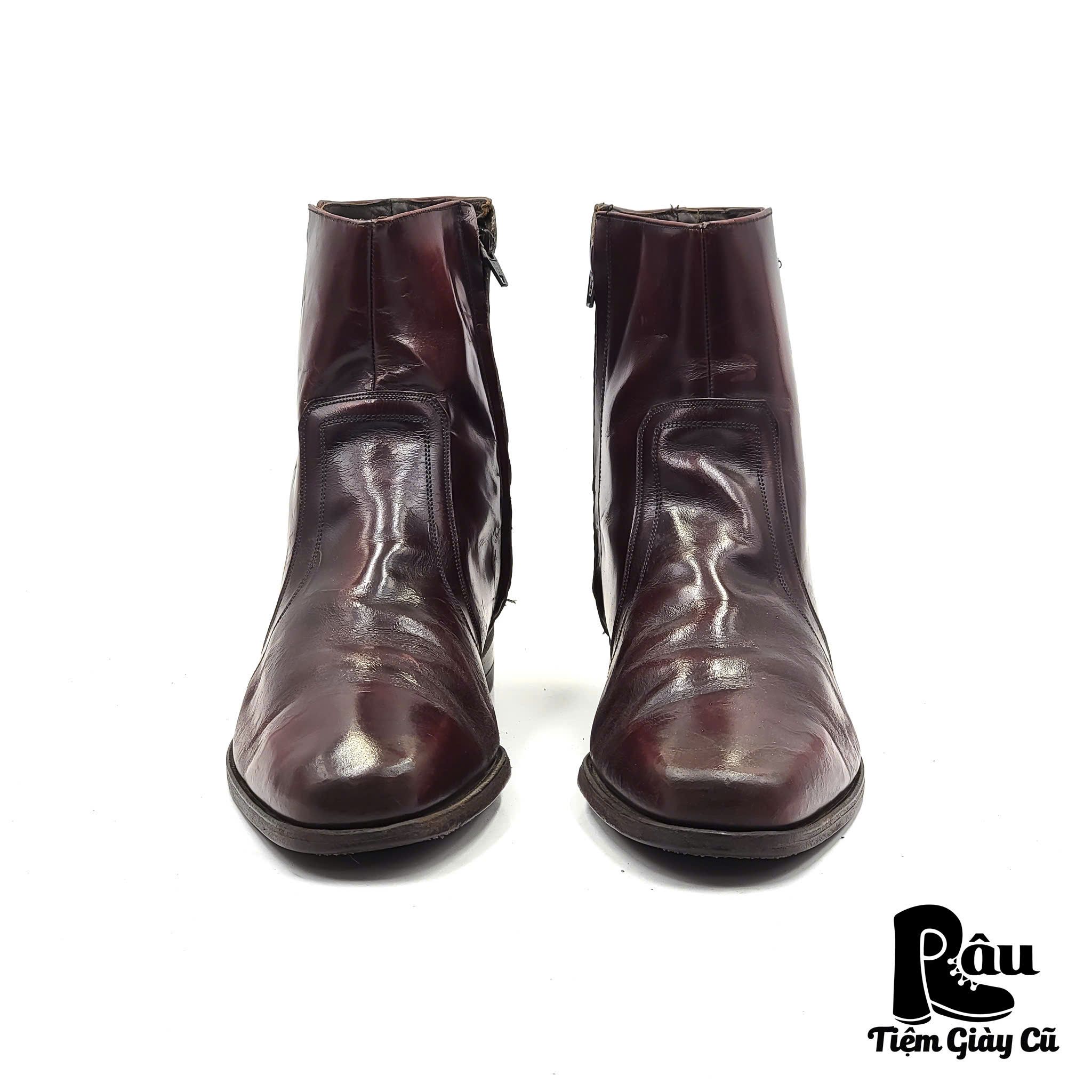 |SIZE 45| FLOSHEIM VINTAGE 80S BURGUNDY ZIPPER DRESS BOOT AP45-6735