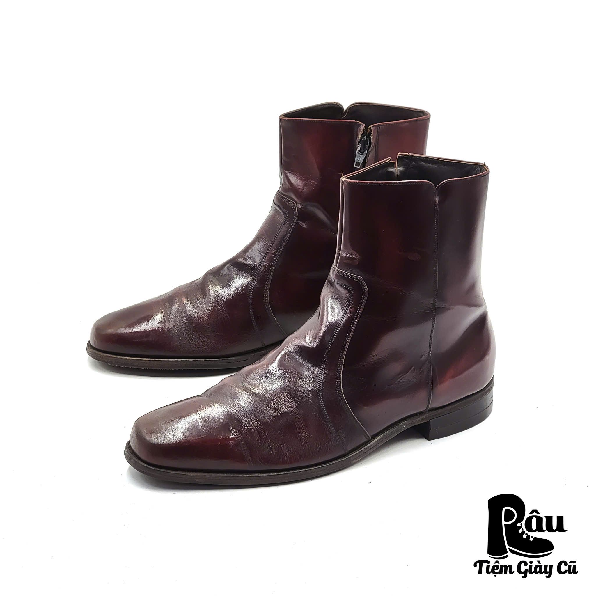 |SIZE 45| FLOSHEIM VINTAGE 80S BURGUNDY ZIPPER DRESS BOOT AP45-6735