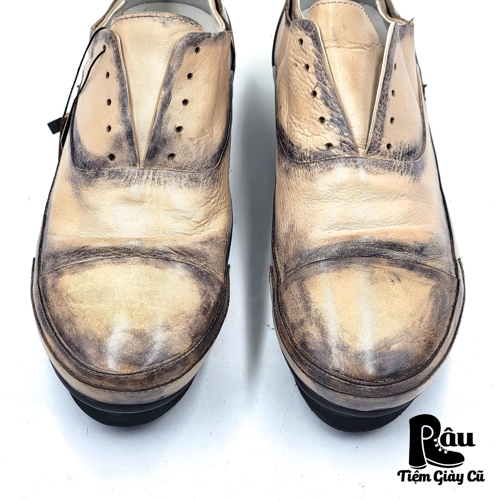 |SIZE 39| BRIGHT FEATHER LACELESS PATINA OXFORD SHOES Z39-6748