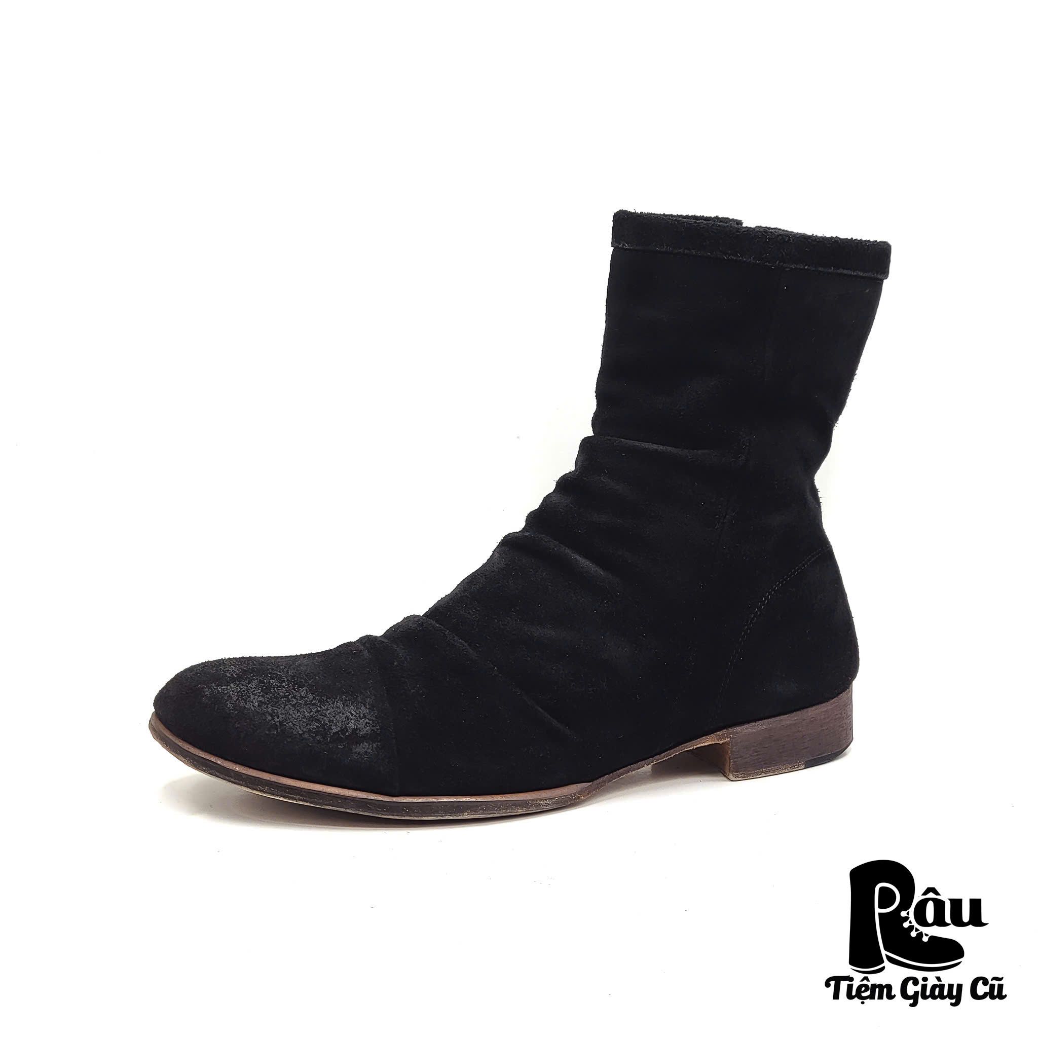 |SIZE 43.5| MARCHERCHER MC060021 SUEDE WAXED SIDE-ZIP DRAPE BOOT Z43.5-6797