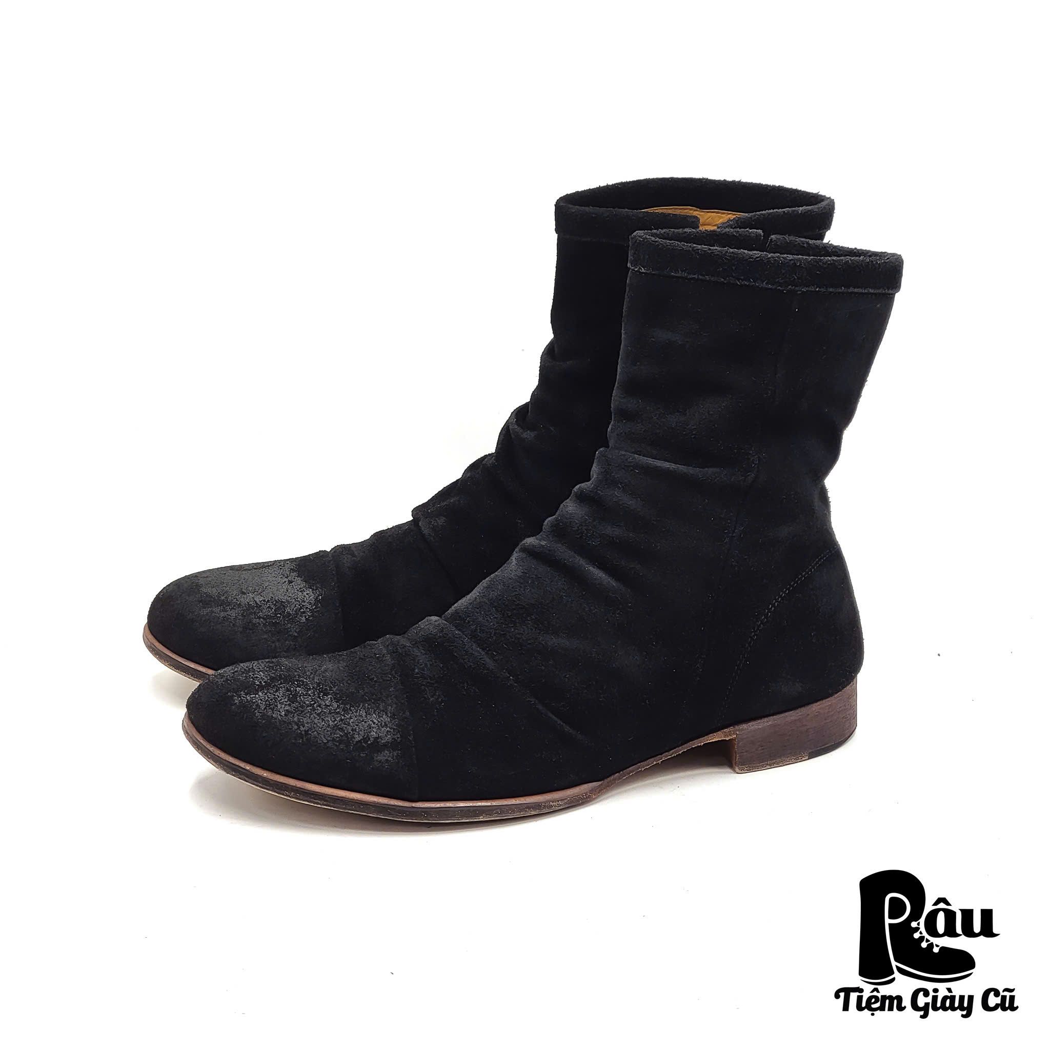 |SIZE 43.5| MARCHERCHER MC060021 SUEDE WAXED SIDE-ZIP DRAPE BOOT Z43.5-6797