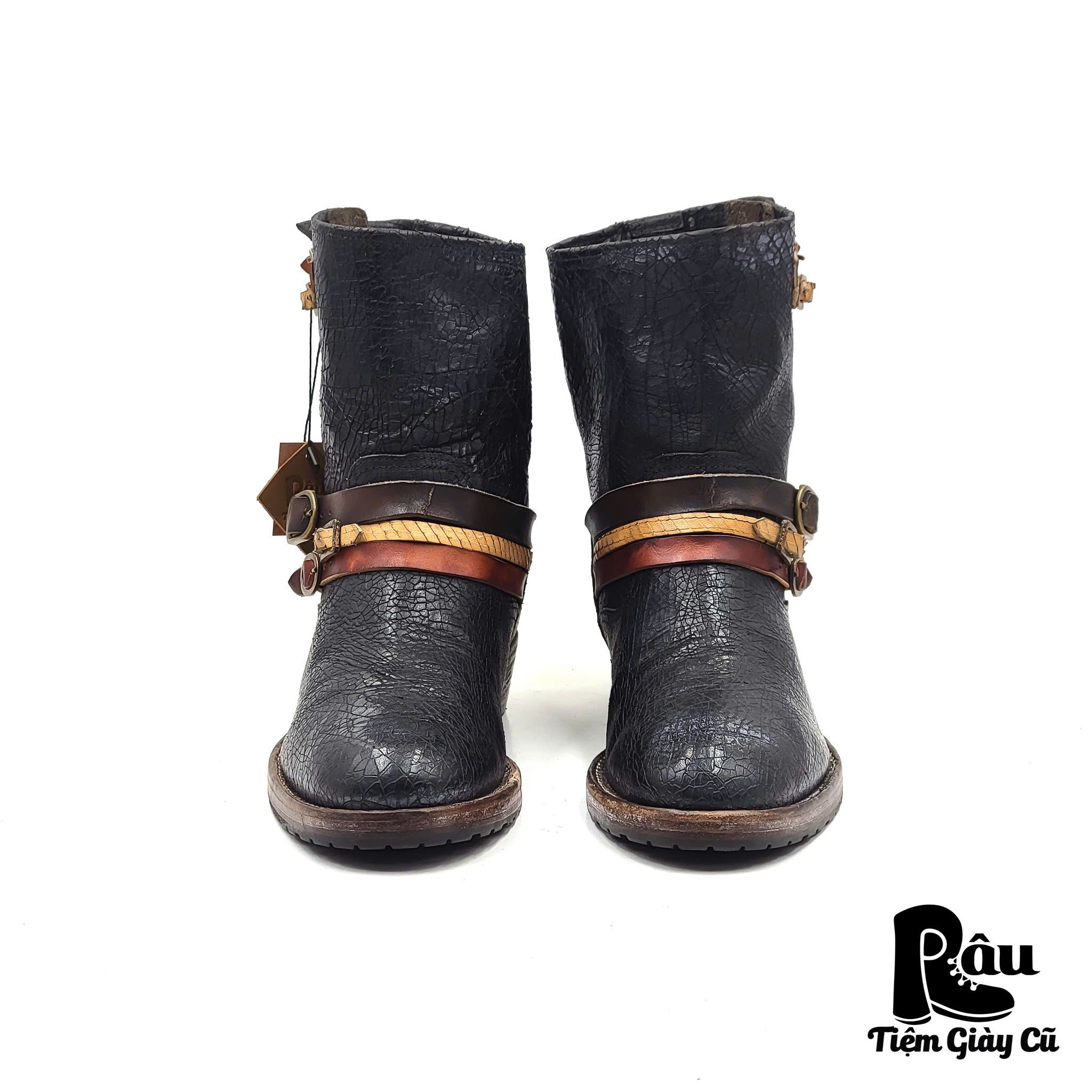 |SIZE 38| AREA FORTE DISTRESSED CRACKED LEATHER STRAPS BOOT Z38-6810