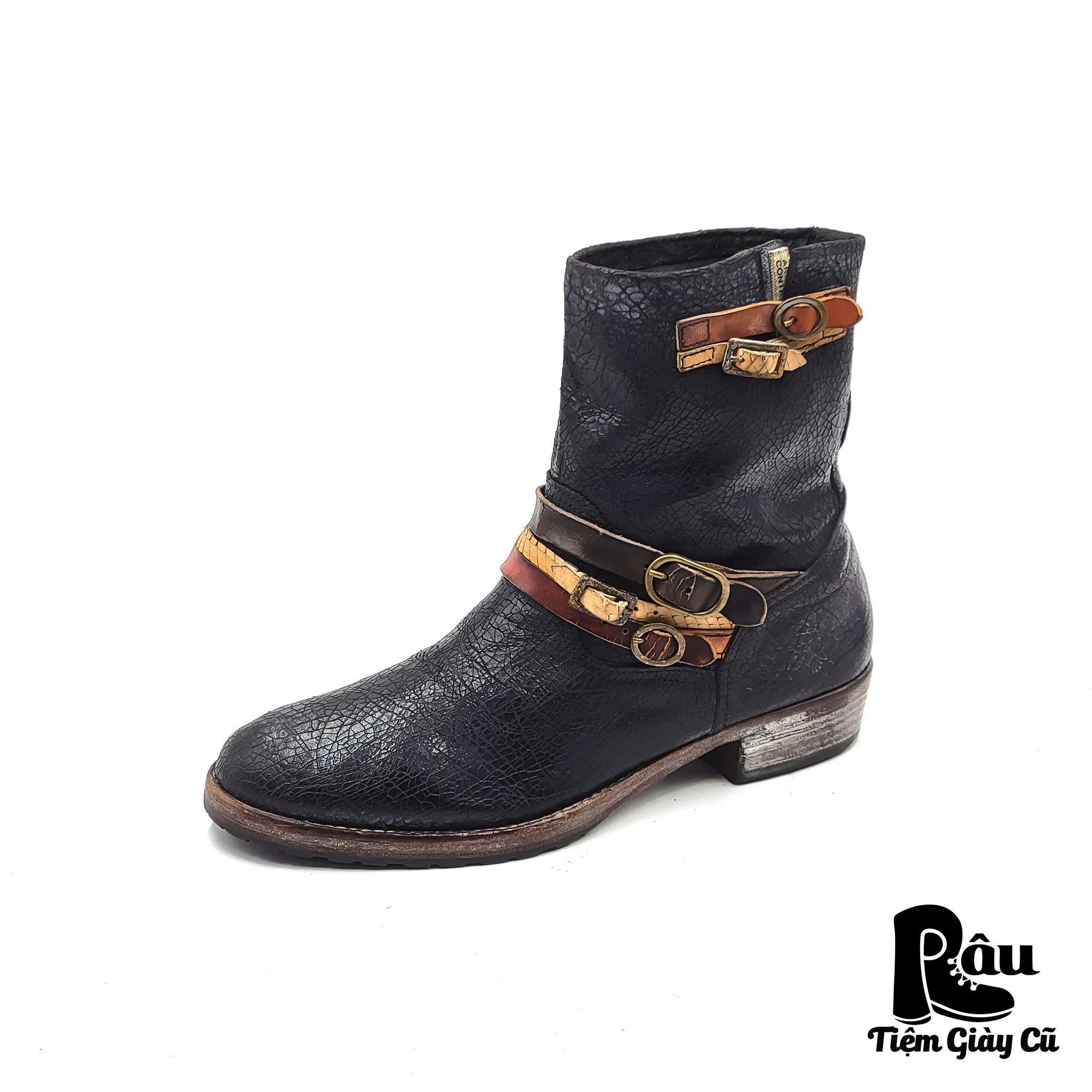 |SIZE 38| AREA FORTE DISTRESSED CRACKED LEATHER STRAPS BOOT Z38-6810