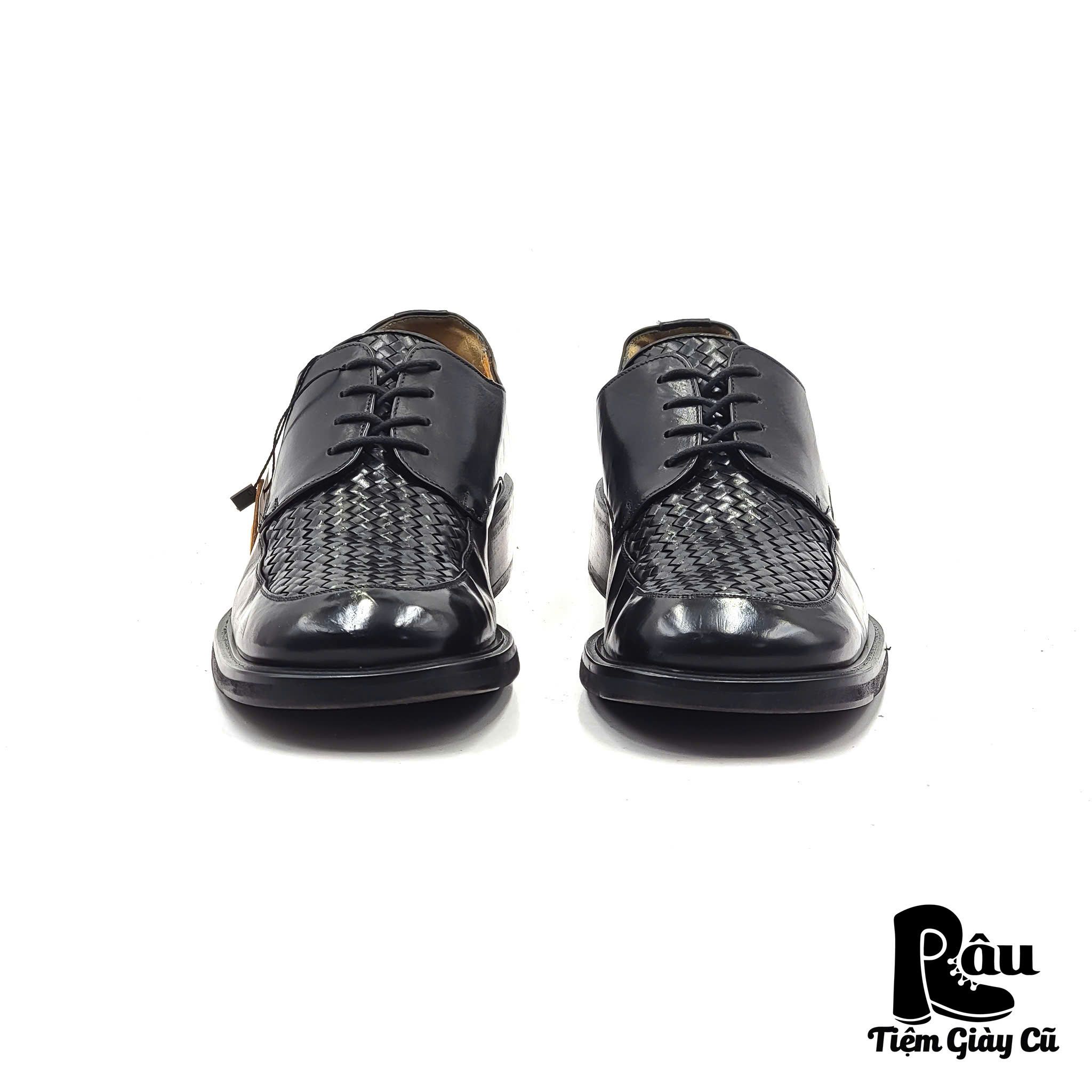 |SIZE 41| BARNEYS NEW YORK HANDMADE BLACK WOVEN DERBY SHOES AR41-6814