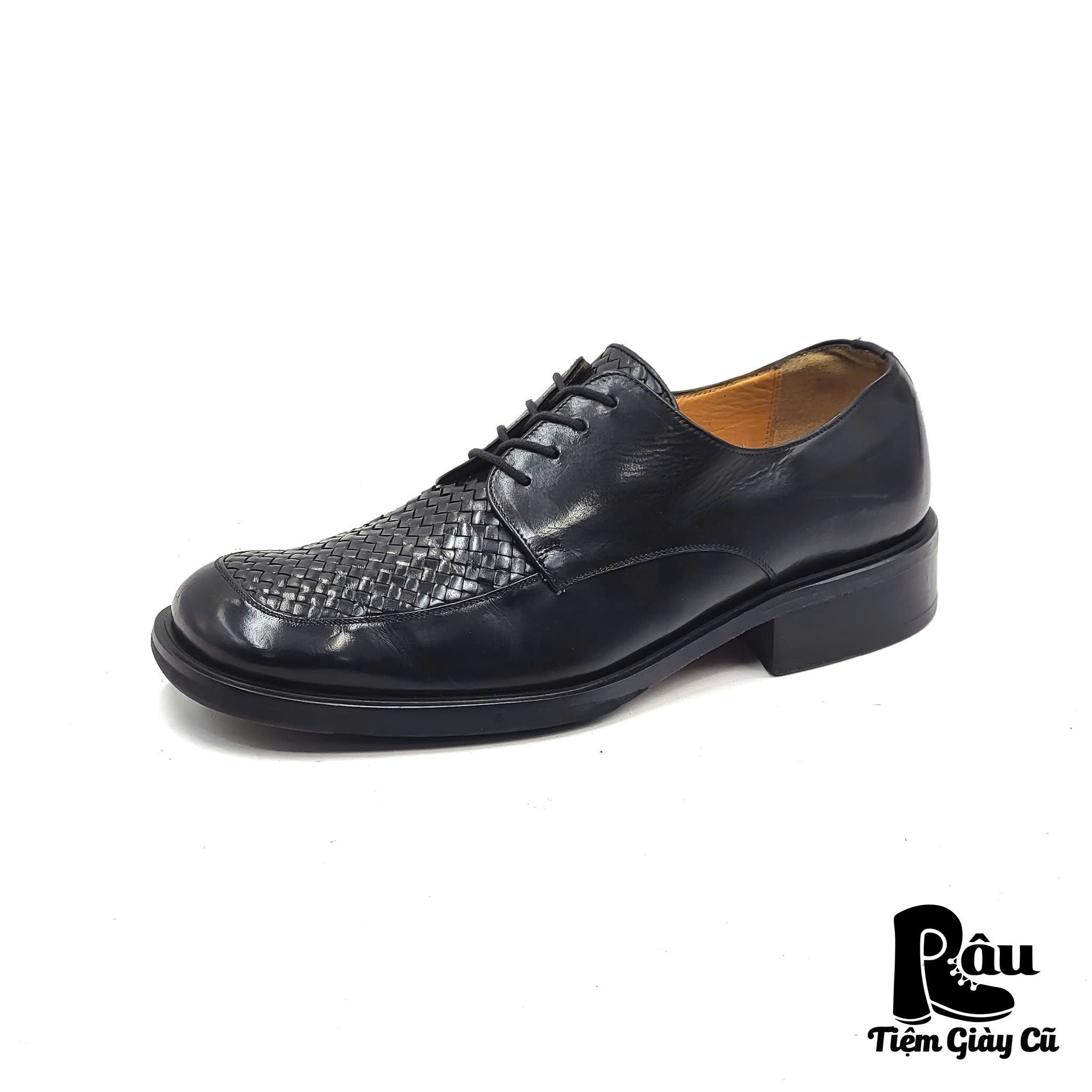 |SIZE 41| BARNEYS NEW YORK HANDMADE BLACK WOVEN DERBY SHOES AR41-6814