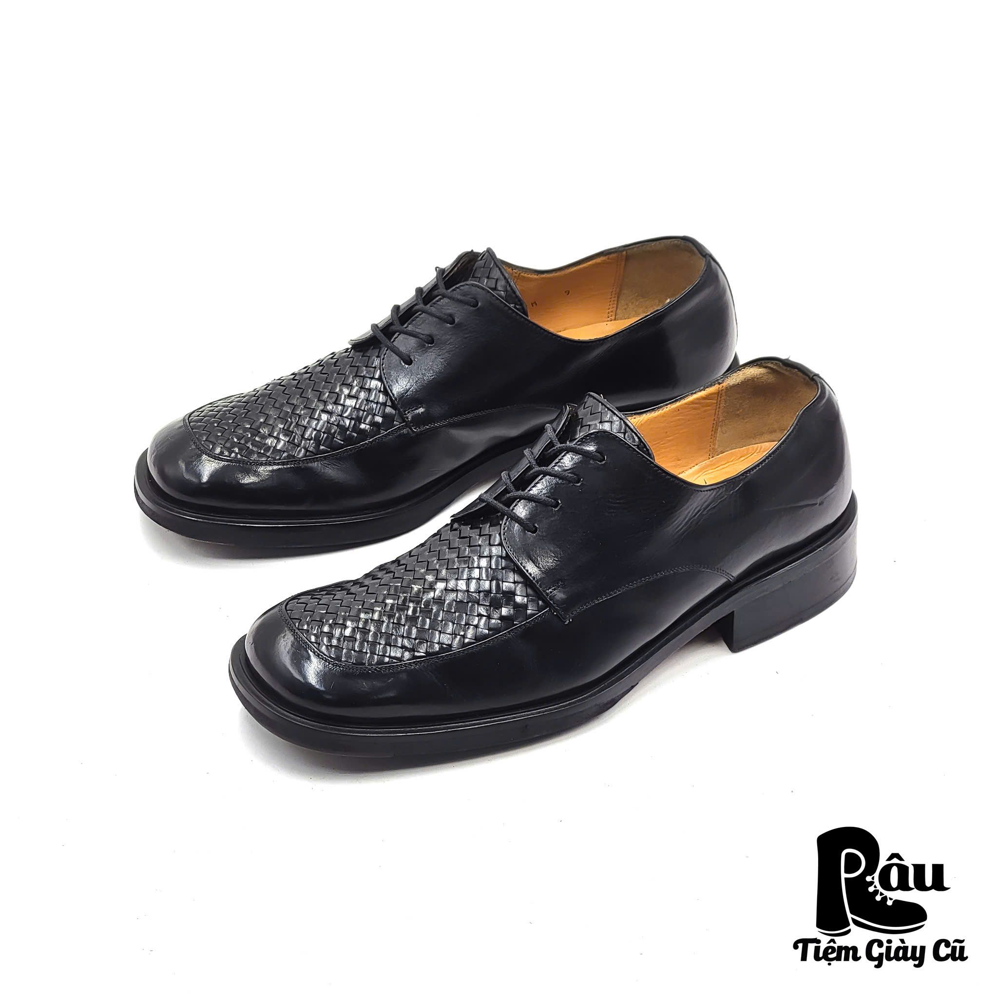 |SIZE 41| BARNEYS NEW YORK HANDMADE BLACK WOVEN DERBY SHOES AR41-6814