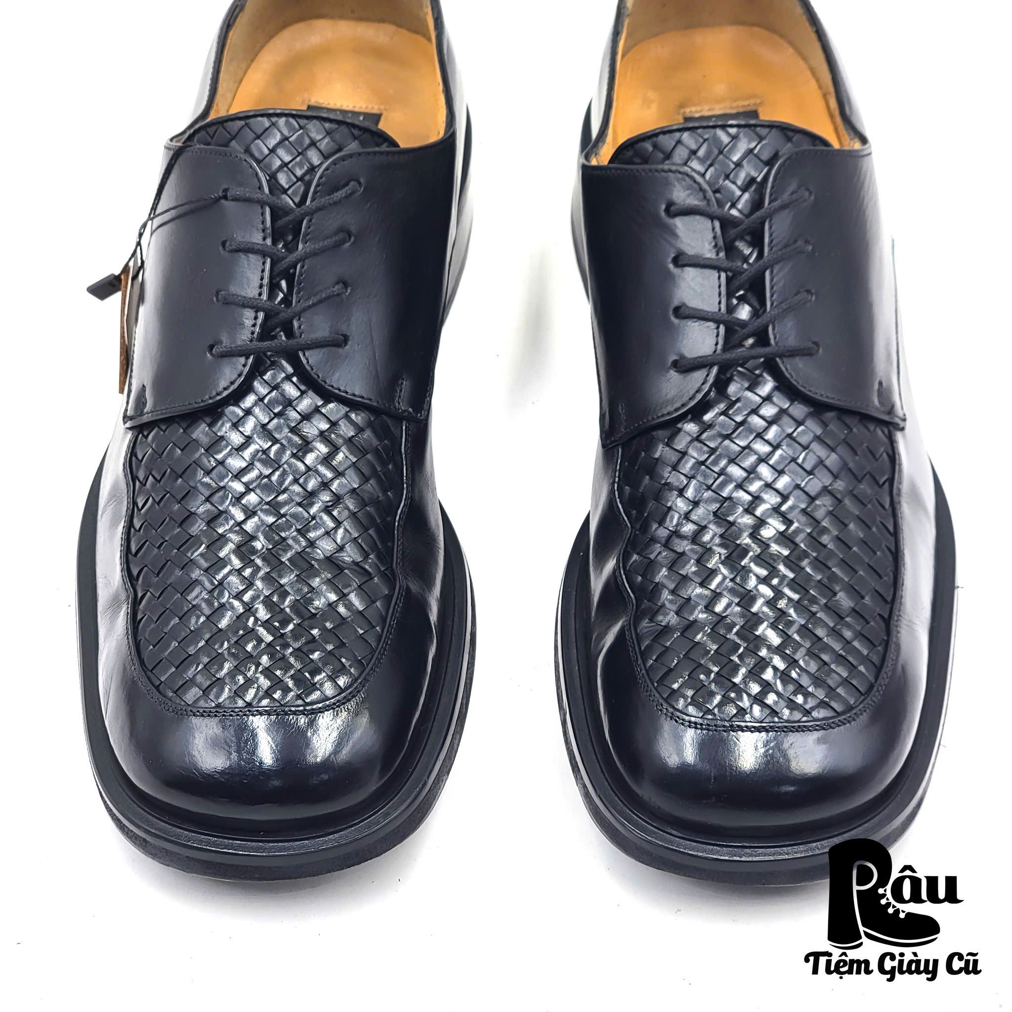 |SIZE 41| BARNEYS NEW YORK HANDMADE BLACK WOVEN DERBY SHOES AR41-6814