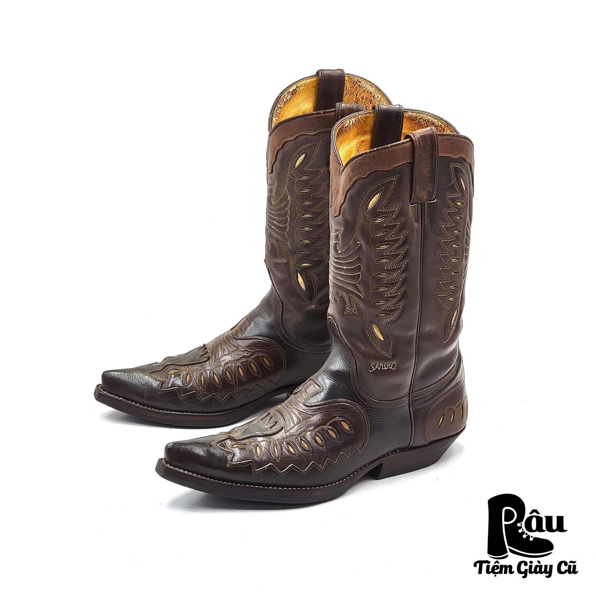 |SIZE 39| SANCHO VINTAGE 5684 OVERLAY COWBOY BOOT Z39-6844