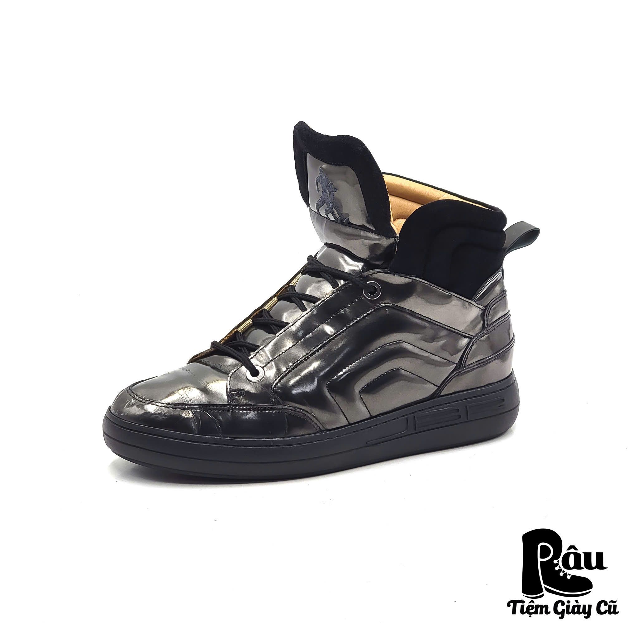 |SIZE 40| JEAN BAPTISTE RAUTUREAU HIGH-TOP BLACK PATENT LEATHER SNEAKER Z40-6849