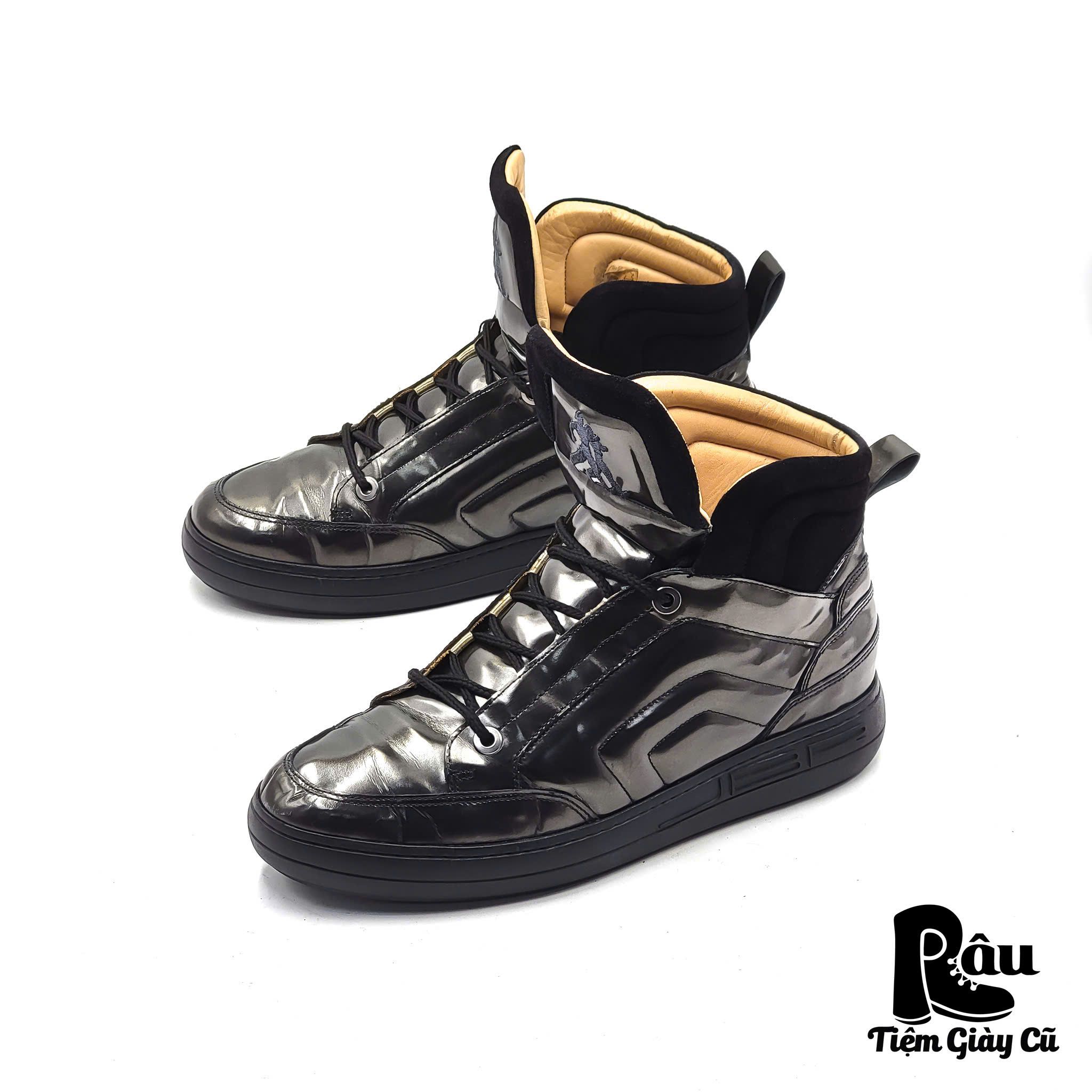 |SIZE 40| JEAN BAPTISTE RAUTUREAU HIGH-TOP BLACK PATENT LEATHER SNEAKER Z40-6849