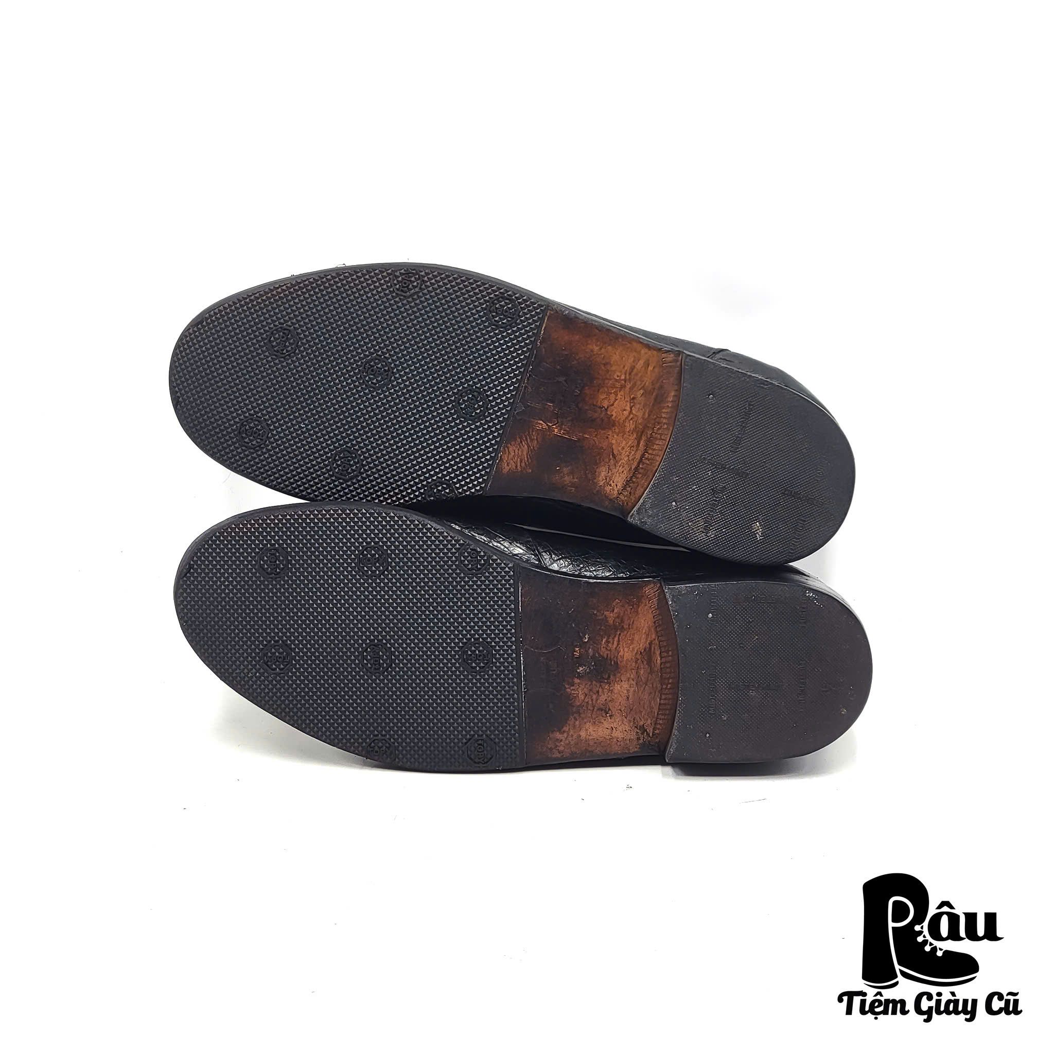 |SIZE 38.5| DINO ROMANI VINTAGE ITALIAN BLACK WILD BOAR LEATHER BIT LOAFER AR38.5-6908