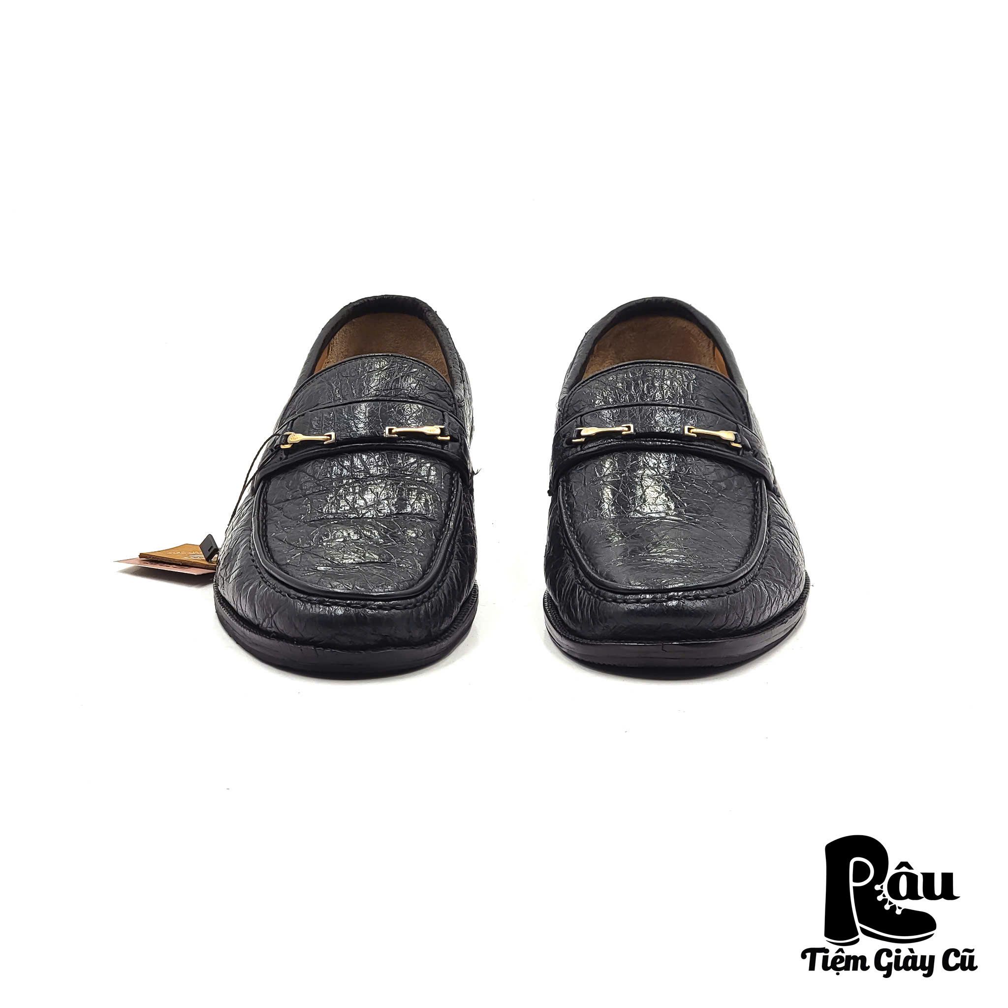 |SIZE 38.5| DINO ROMANI VINTAGE ITALIAN BLACK WILD BOAR LEATHER BIT LOAFER AR38.5-6908