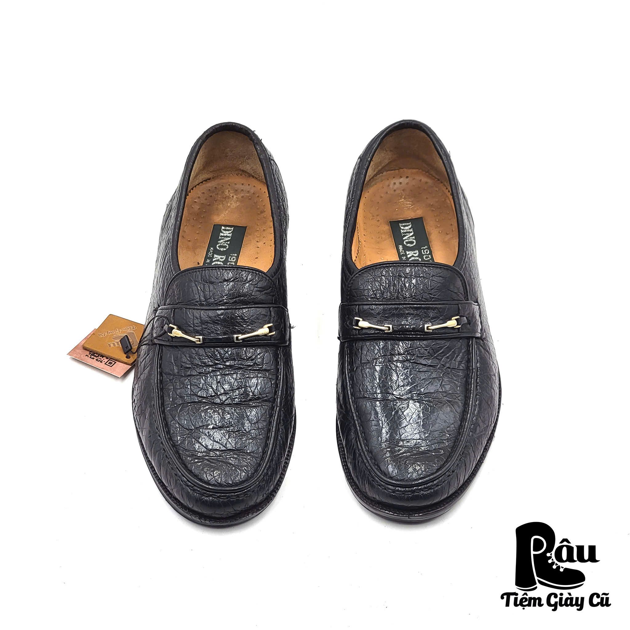 |SIZE 38.5| DINO ROMANI VINTAGE ITALIAN BLACK WILD BOAR LEATHER BIT LOAFER AR38.5-6908