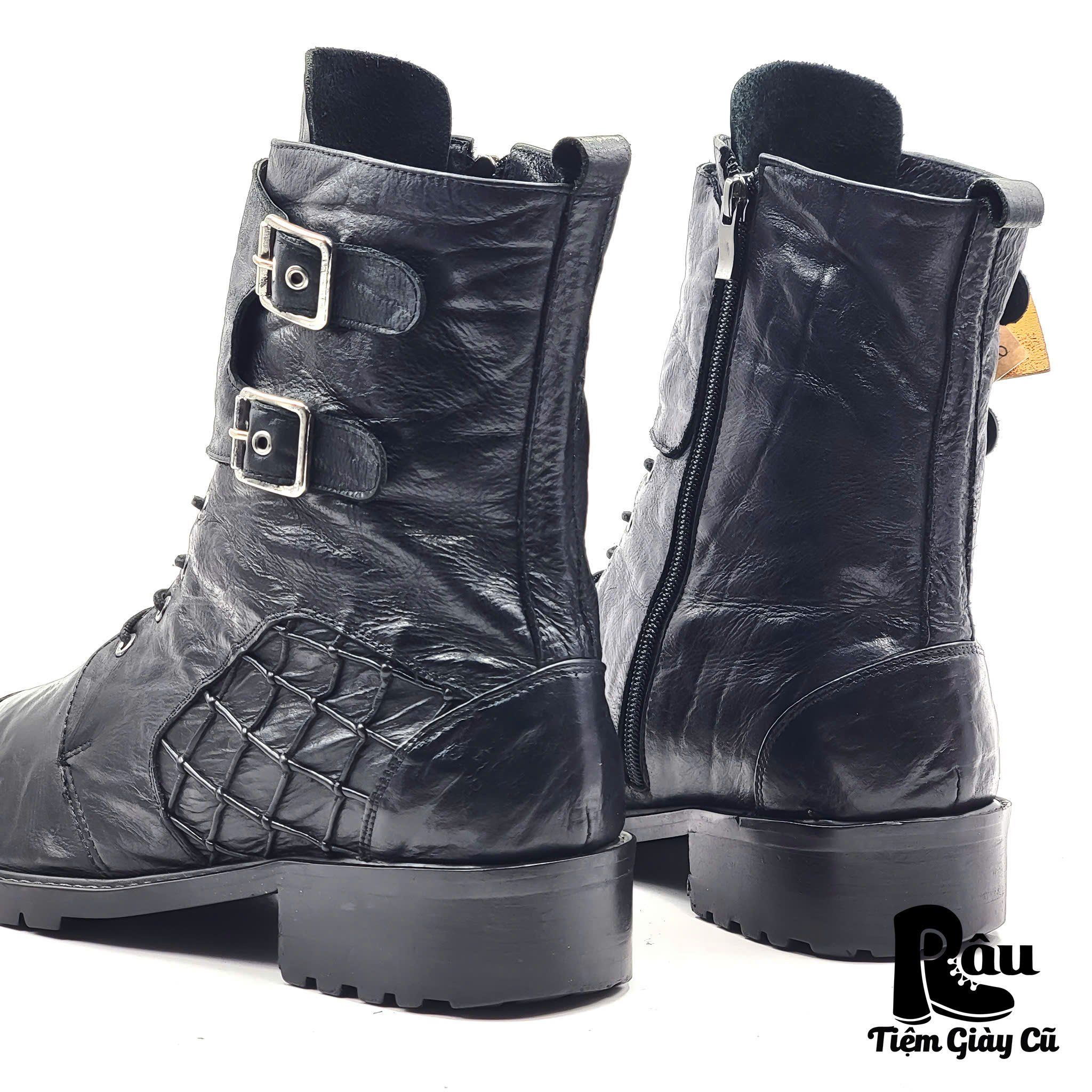 |SIZE 44| SHOESOLLE HANDMADE DOUBLE BUCKLE STRAPS BLACK WALKER BOOT Z44-6875